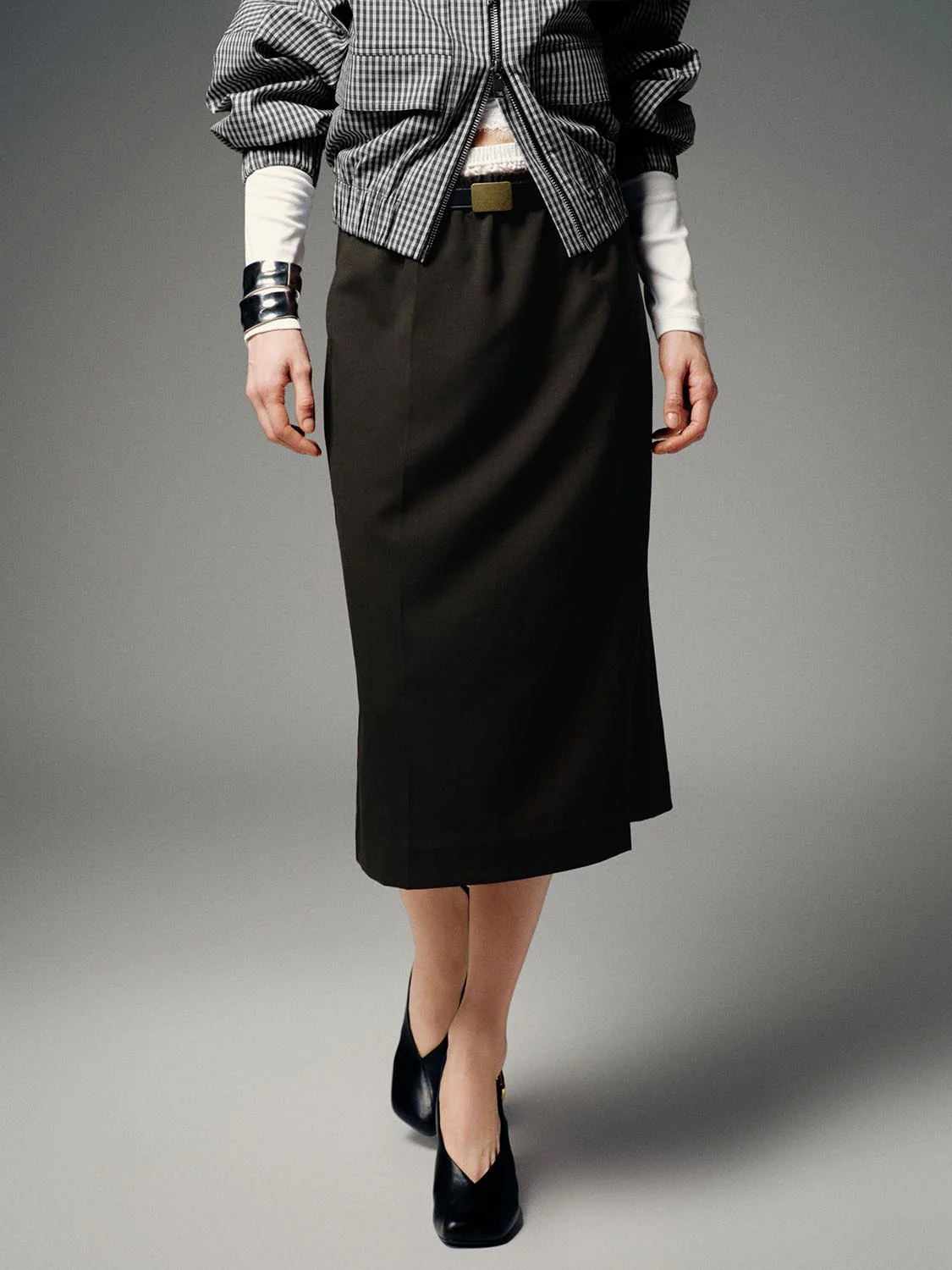 2 In 1 Belted Tailored Straight Midi Skirts - Image 9
