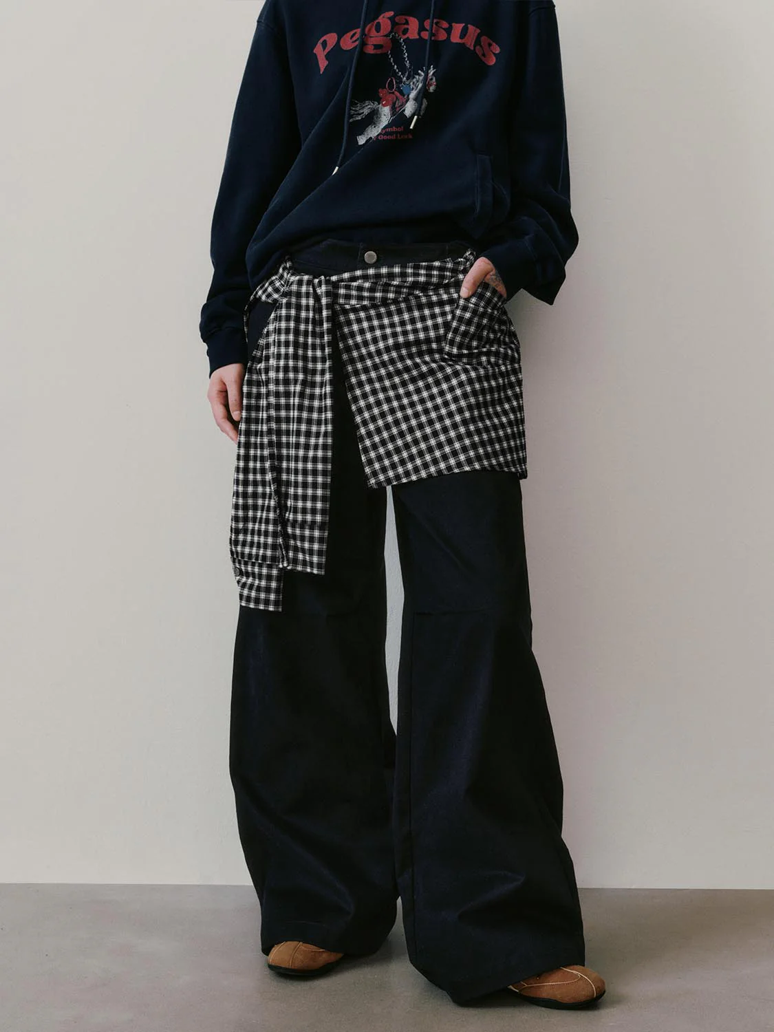 2 In 1 Check Overlay Detail Straight Leg Pants - Image 9