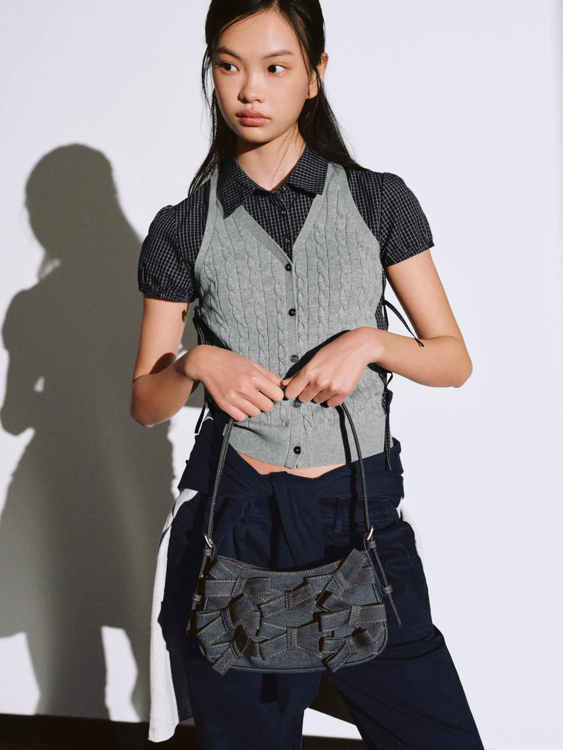 2 In 1 Contrast Bow Detail Knitted T-Shirts - Image 2