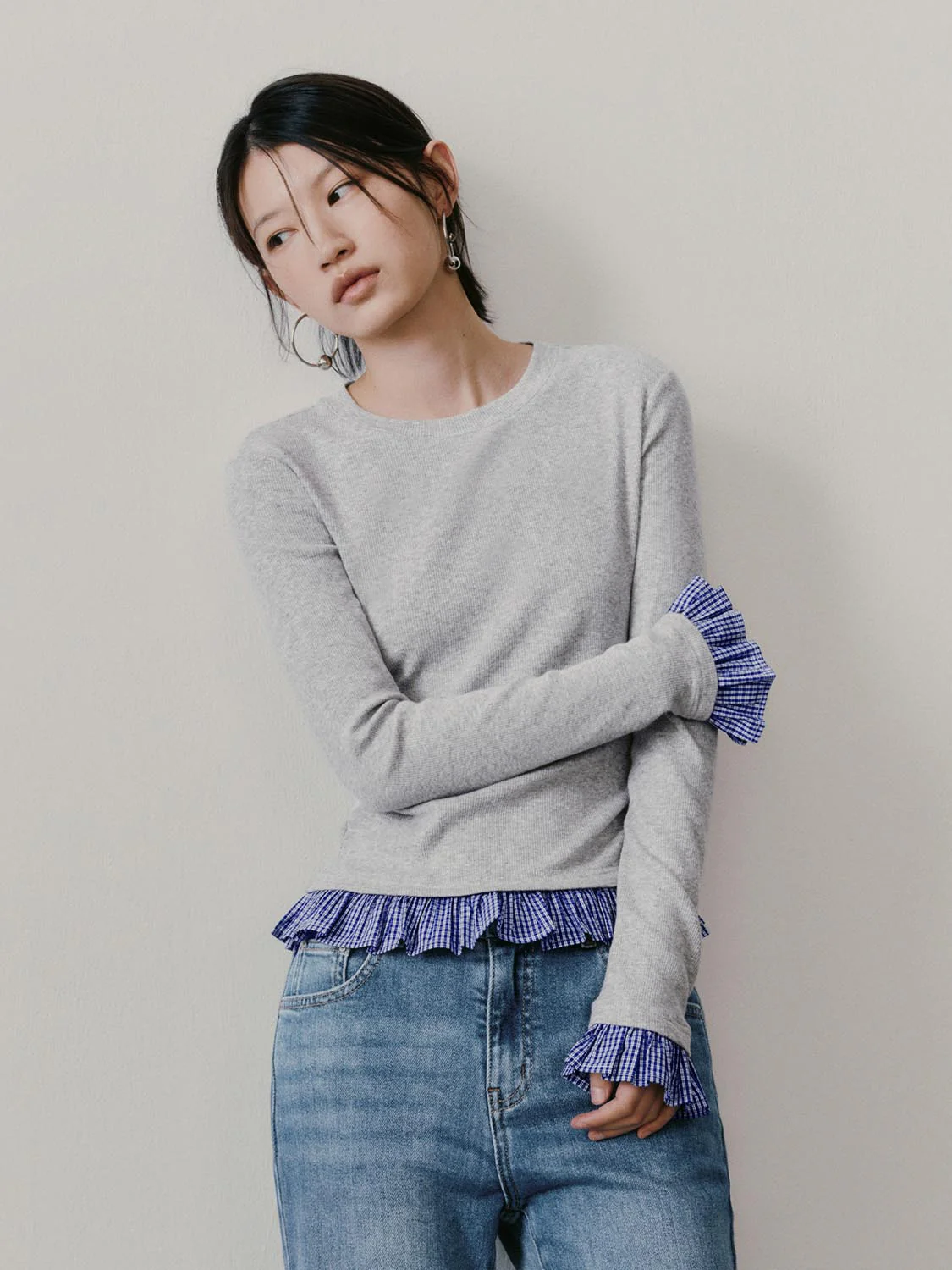 2 In 1 Contrast Frill Trim Long Sleeve T-Shirts - Image 9