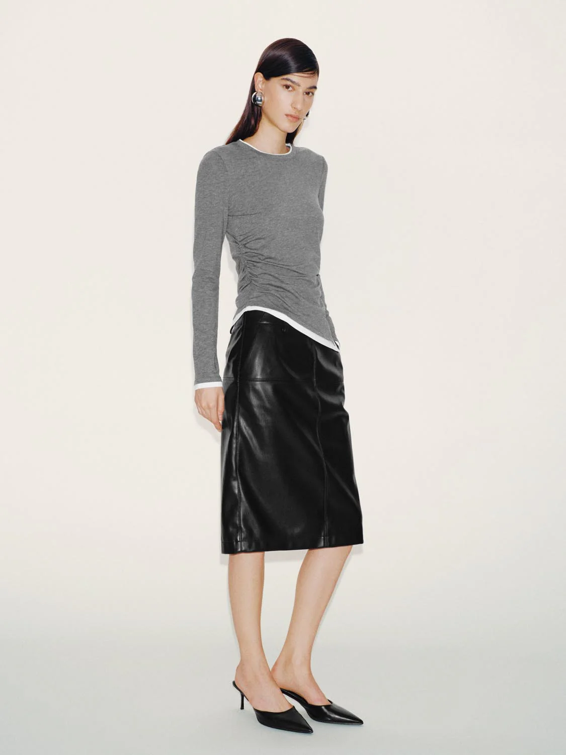2 In 1 Contrast Ruched Long Sleeve T-Shirts - Image 5
