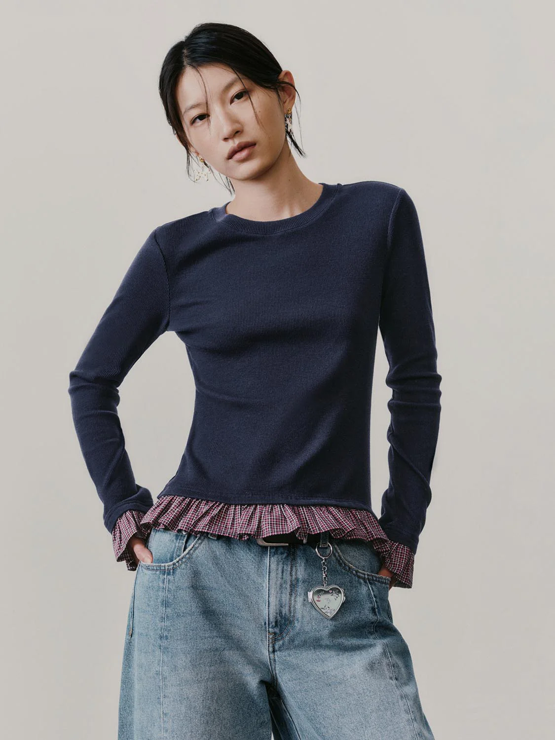 2 In 1 Contrast Ruffle Trim Long Sleeve T-Shirts - Image 9