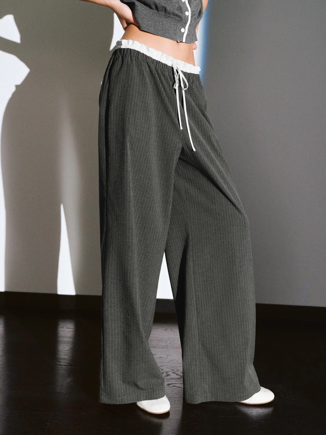 2 In 1 Drawstring Striped Wide Leg Pants - Image 3