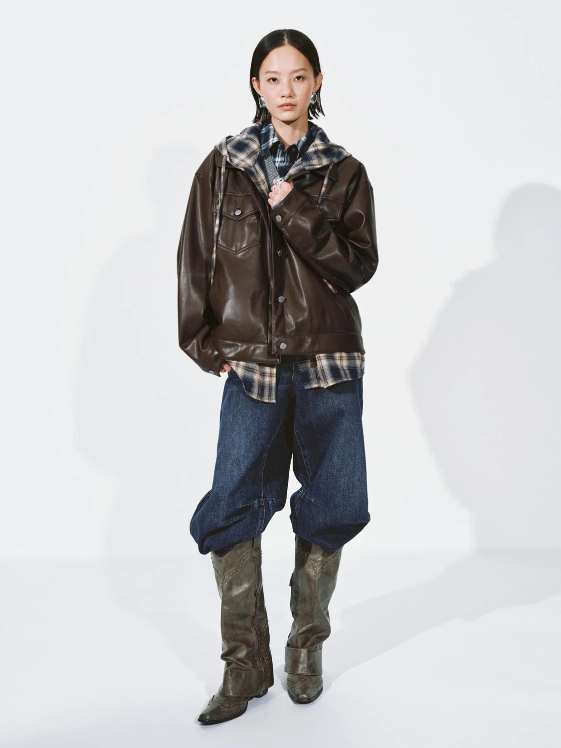 2 In 1 Faux Leather Check Hooded Jackets - Image 5