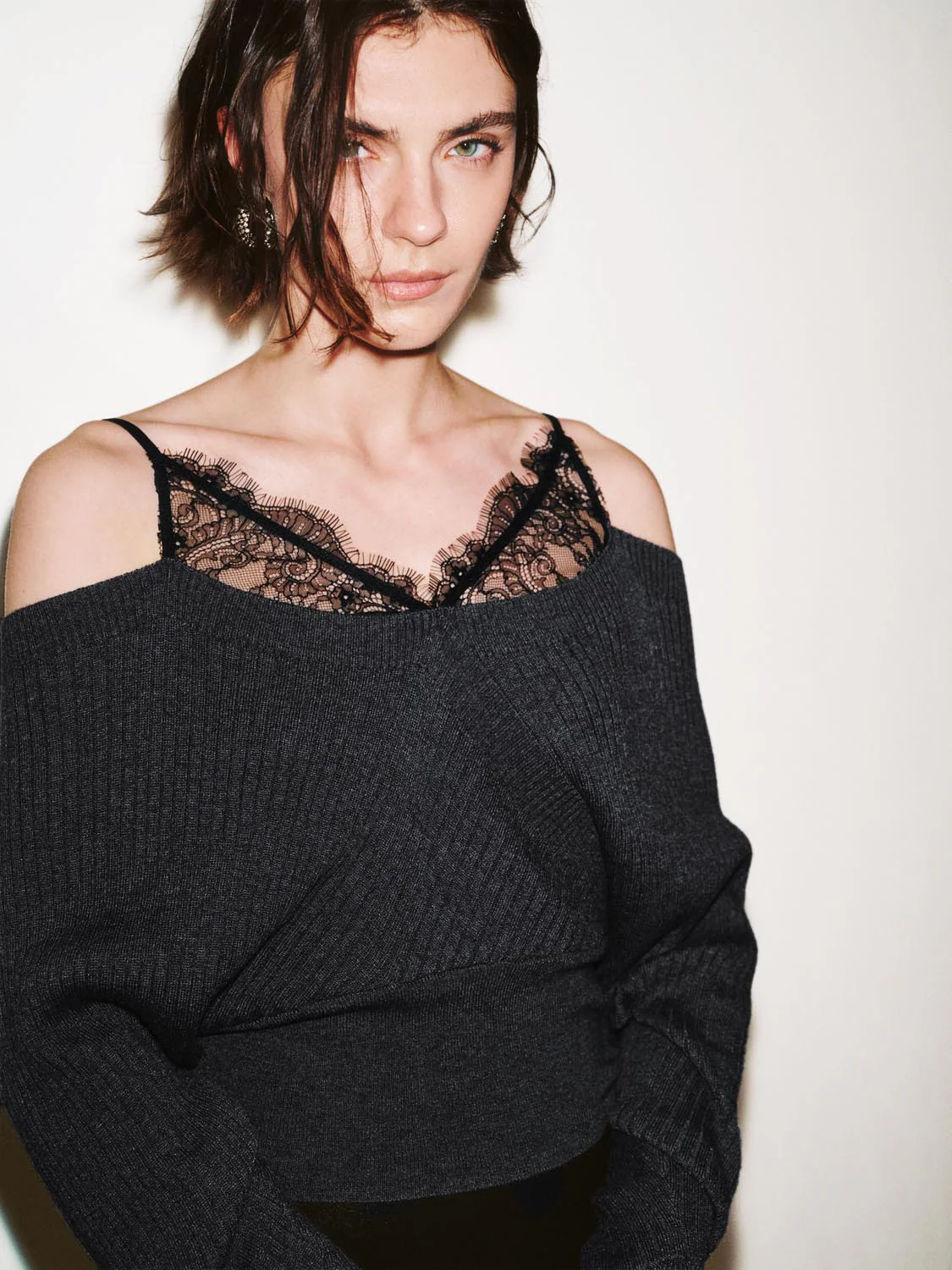 2 In 1 Laced Strappy Long Sleeve Knitted T-Shirts - Image 2