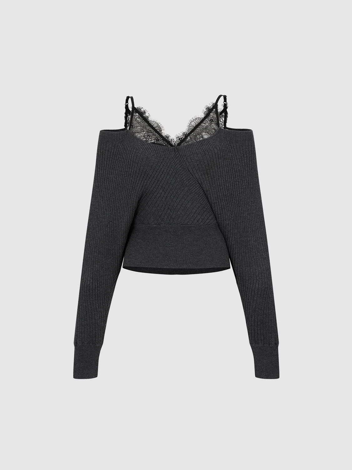 2 In 1 Laced Strappy Long Sleeve Knitted T-Shirts - Image 7