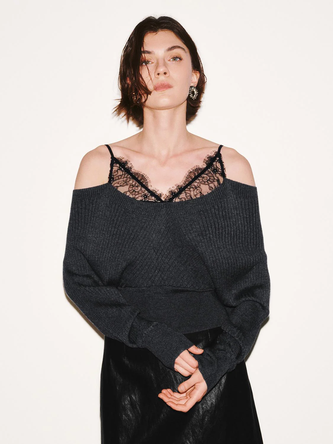 2 In 1 Laced Strappy Long Sleeve Knitted T-Shirts - Image 9