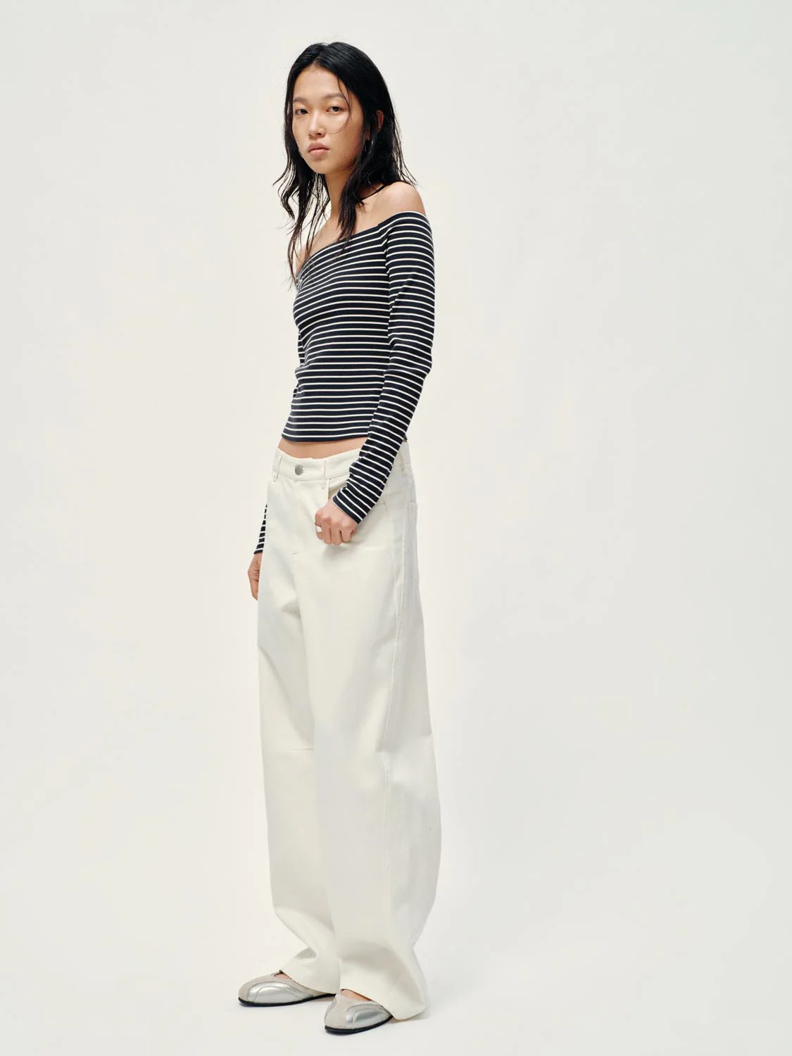 2 In 1 Off-Shoulder Striped Long Sleeve T-Shirts - Image 5
