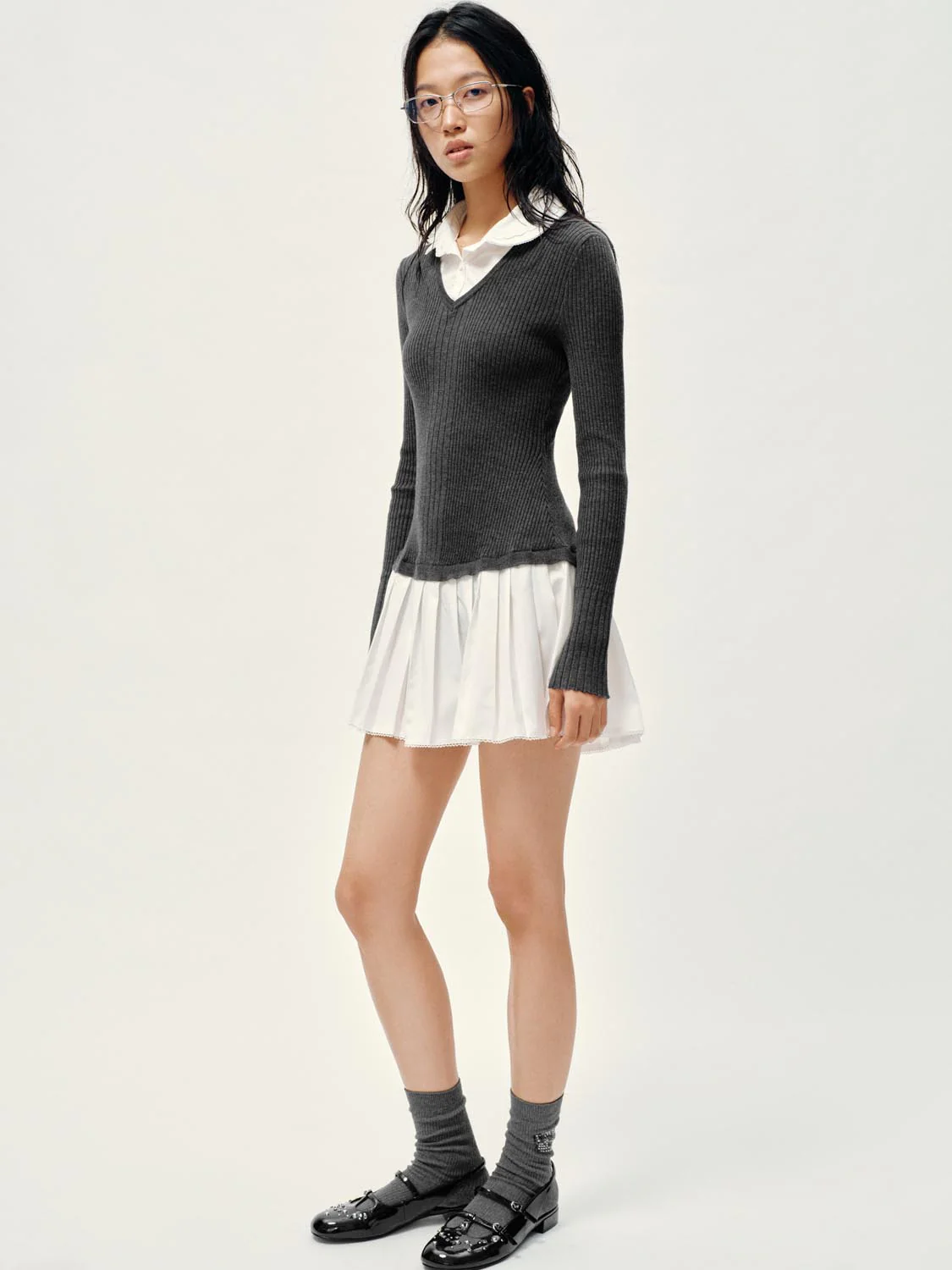 2 In 1 Polo Neck Knitted Pleated Mini Dresses - Image 4