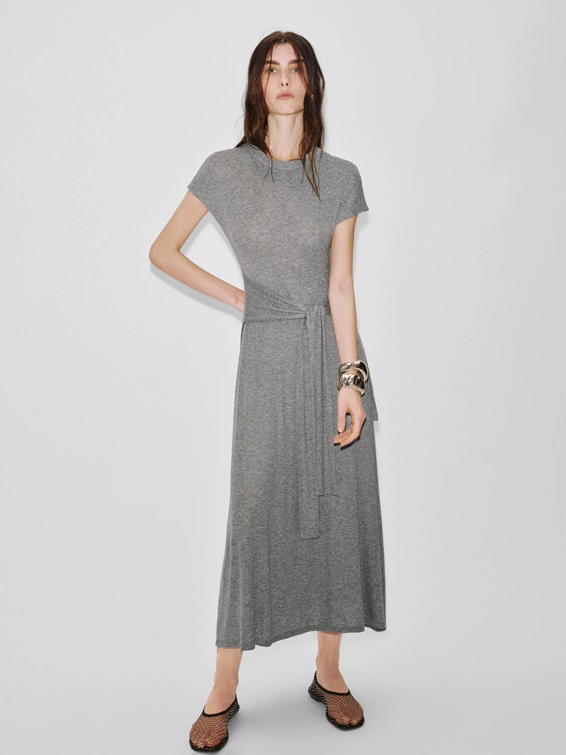 2 In 1 Tie Belt Short Sleeve A-Line Midi Dresses - Image 9
