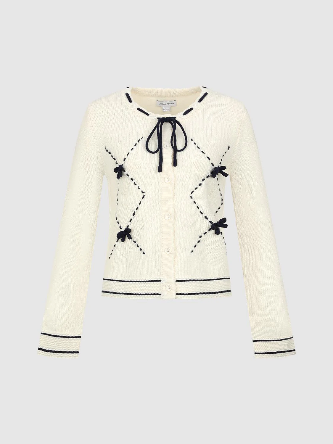 Argyle Bow Embellished Knitted Cardigans - Image 4