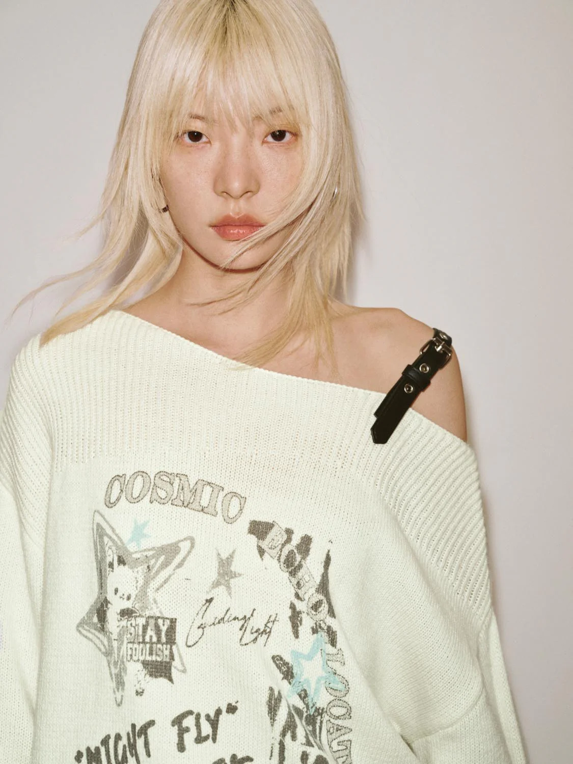 Belt Detail One Shoulder Long Sleeve Knitted T-Shirts - Image 3