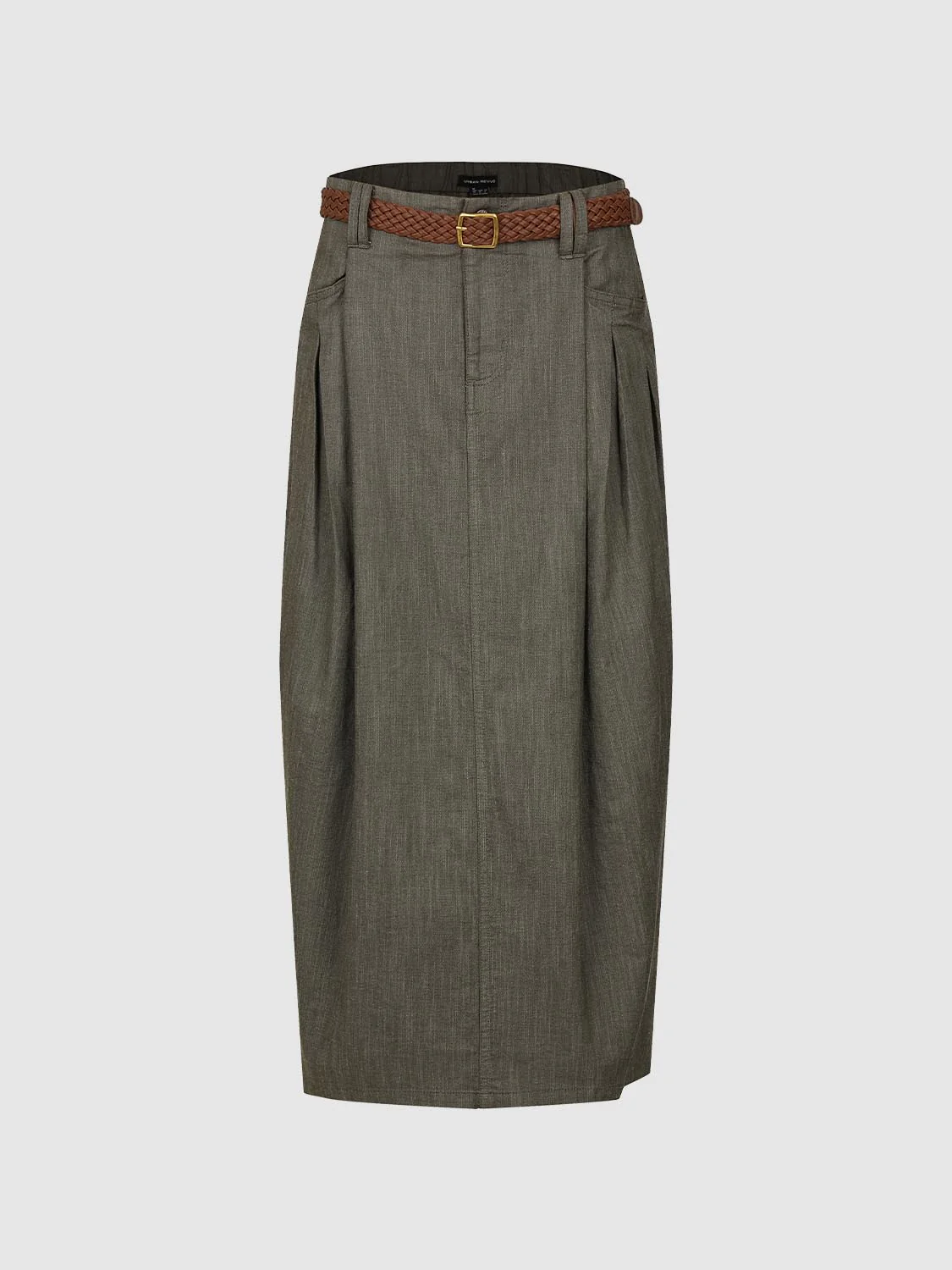Belted Balloon Denim Midi Skirts - Image 2