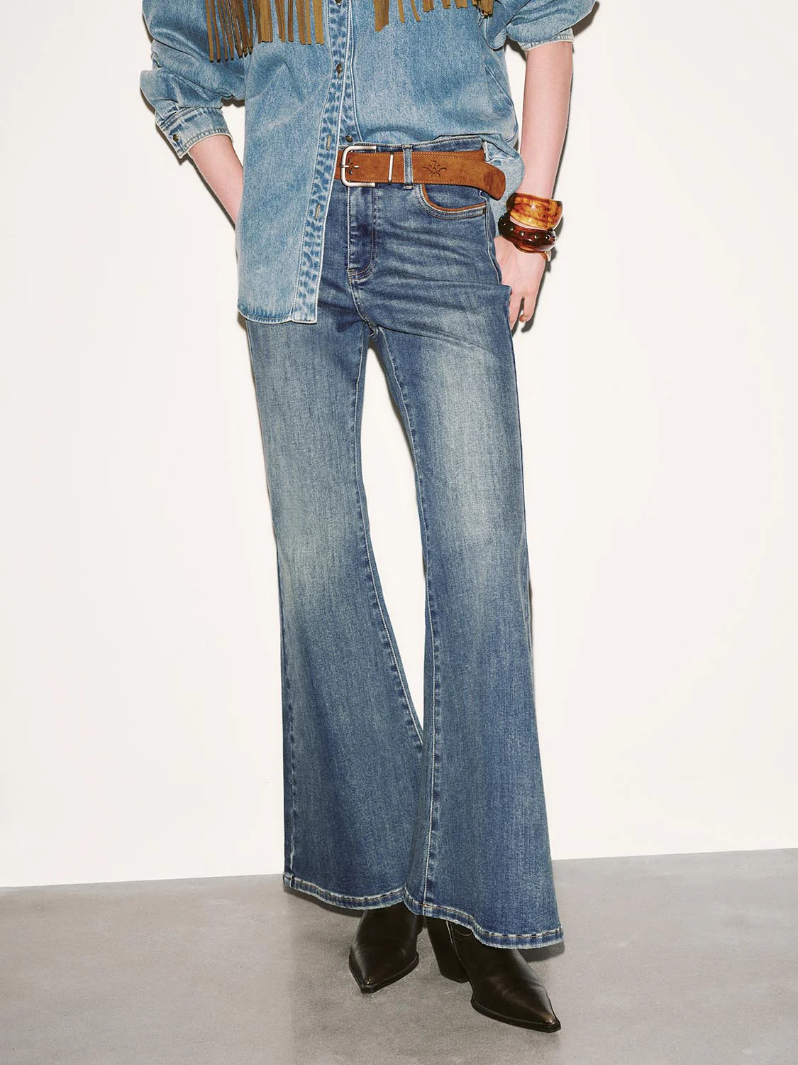 Belted Flare Leg Jeans - Image 8