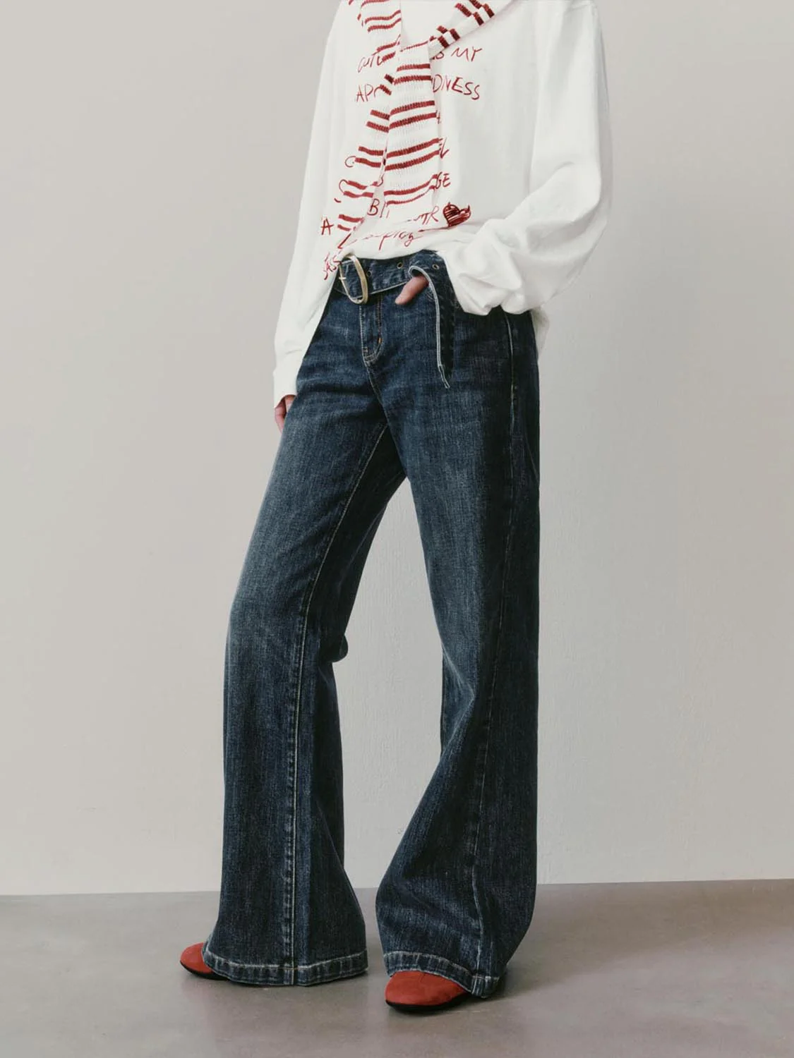 Belted Flare Leg Jeans - Image 3