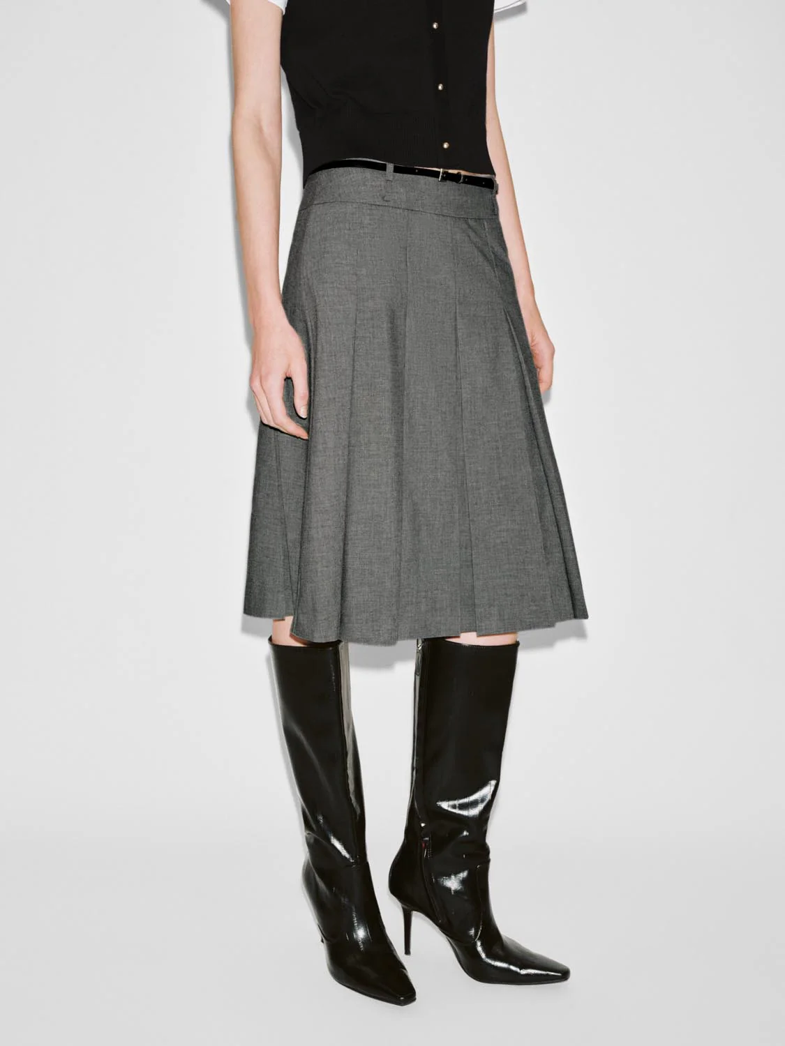 Belted Pleated A-Line Mini Skirts - Image 11