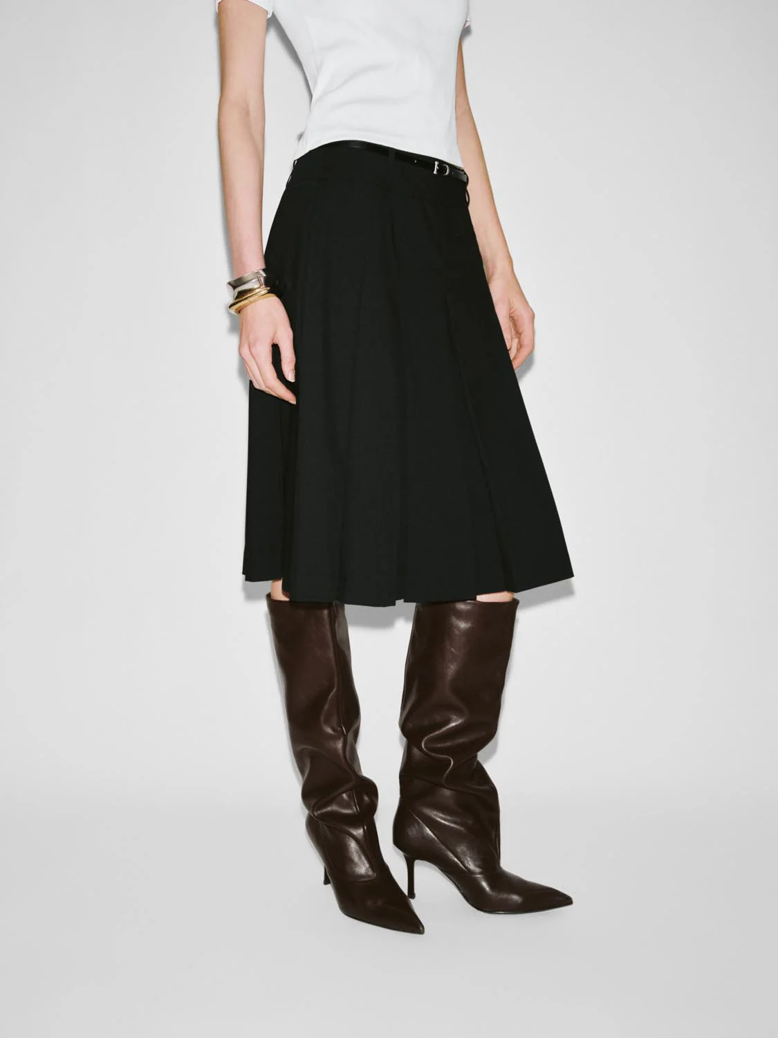 Belted Pleated A-Line Mini Skirts - Image 3