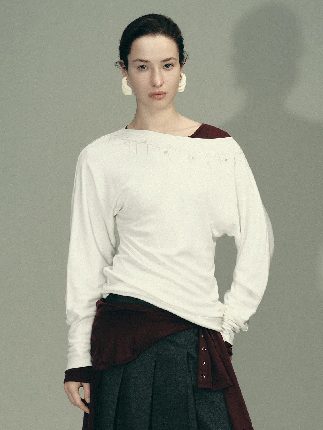 Boat Neck Embellished Long Sleeve T-Shirts - Image 7