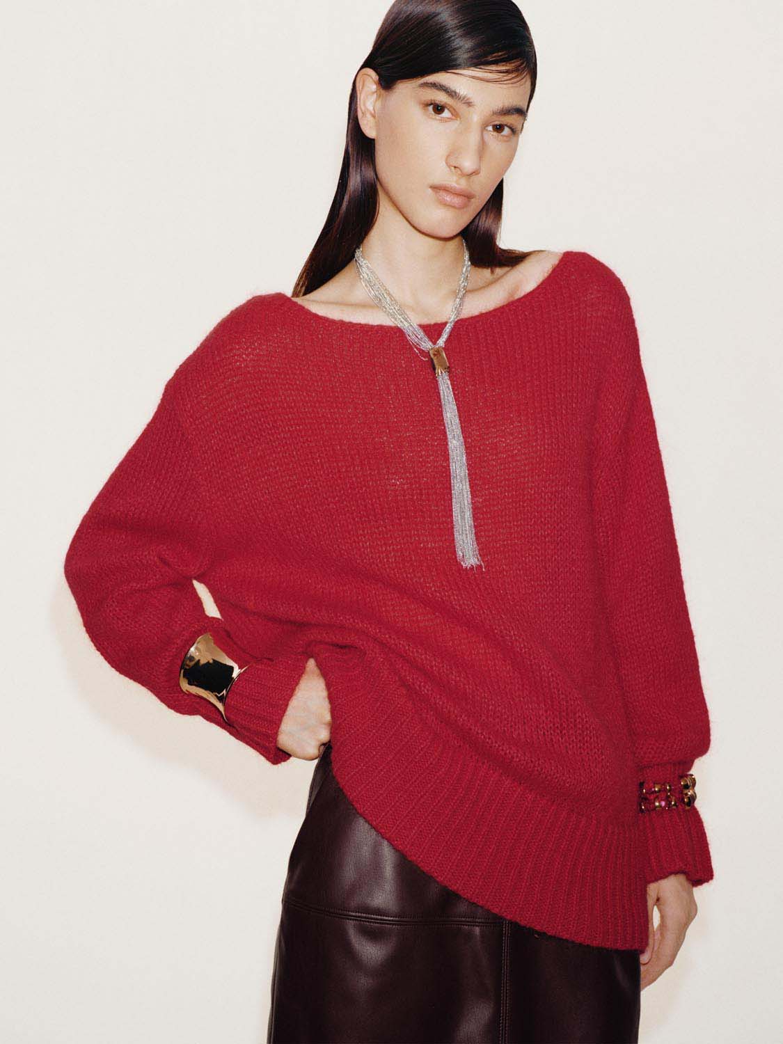 Boat Neck Loose Fit Long Sleeve Knitted T-Shirts - Image 2