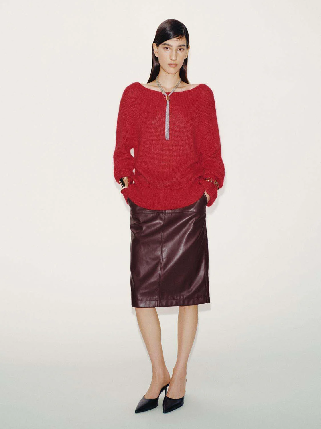 Boat Neck Loose Fit Long Sleeve Knitted T-Shirts - Image 4