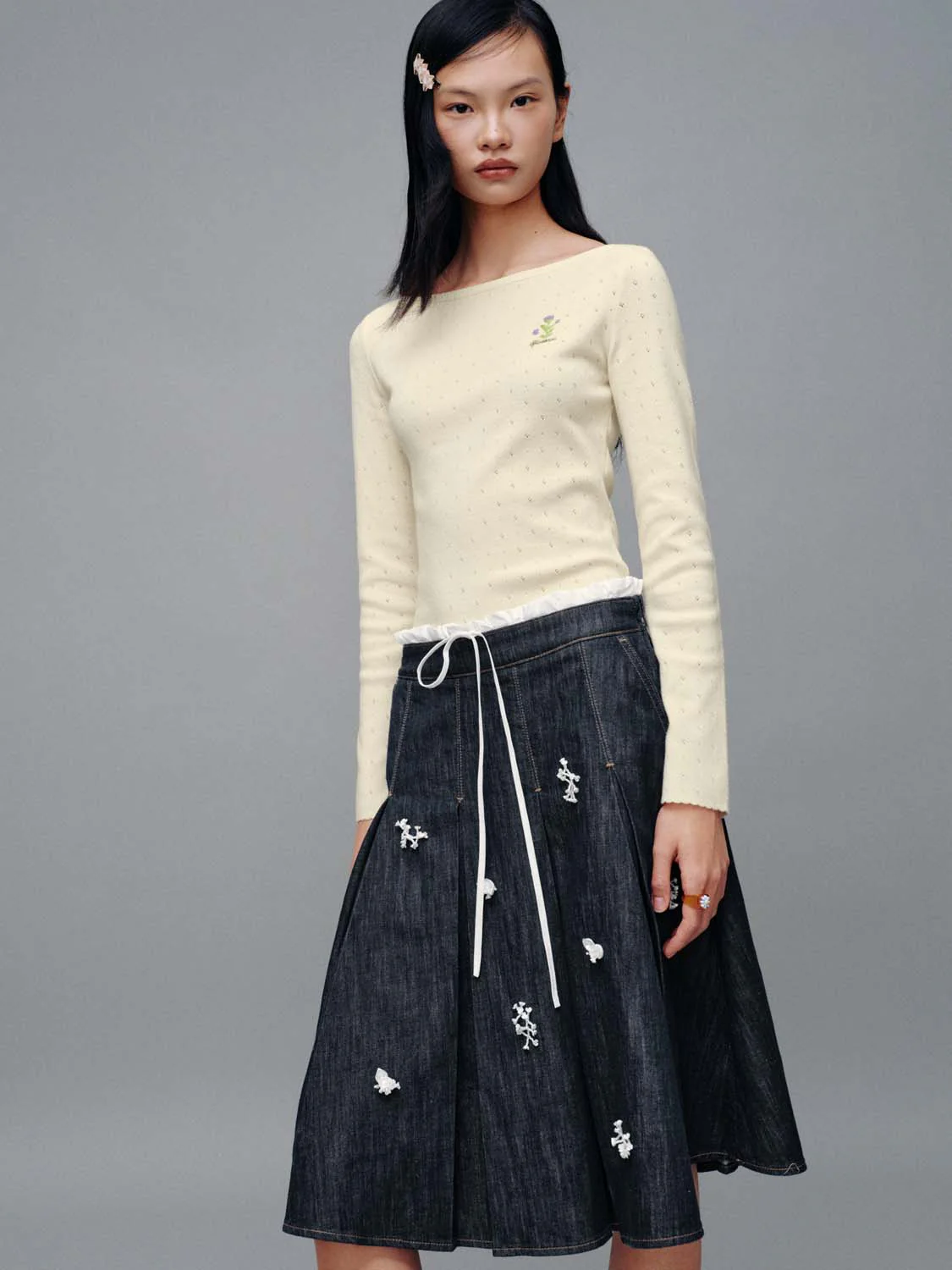 Boat Neck Skinny Fit Long Sleeve Knitted T-Shirts - Image 2
