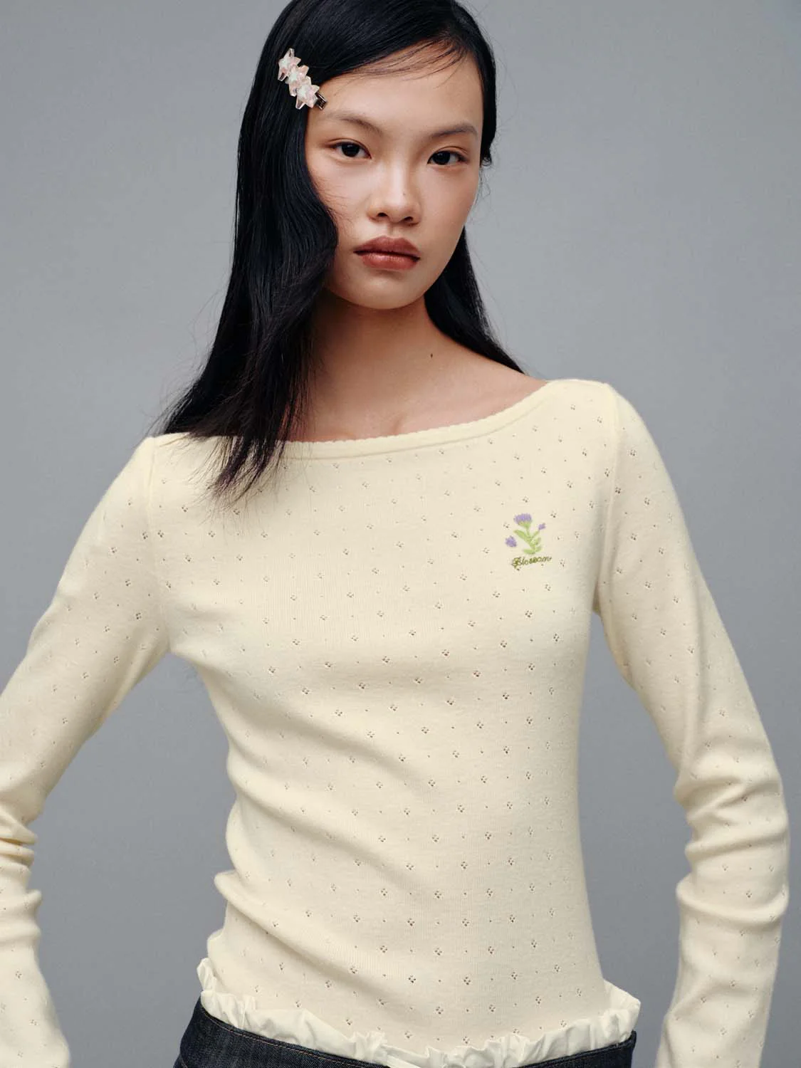 Boat Neck Skinny Fit Long Sleeve Knitted T-Shirts - Image 3