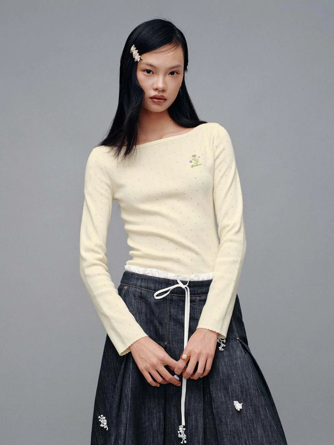 Boat Neck Skinny Fit Long Sleeve Knitted T-Shirts - Image 4