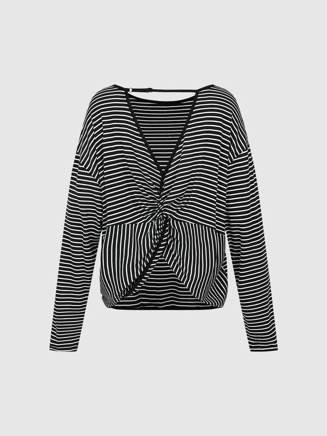 Boat Neck Striped Long Sleeve T-Shirts - Image 2