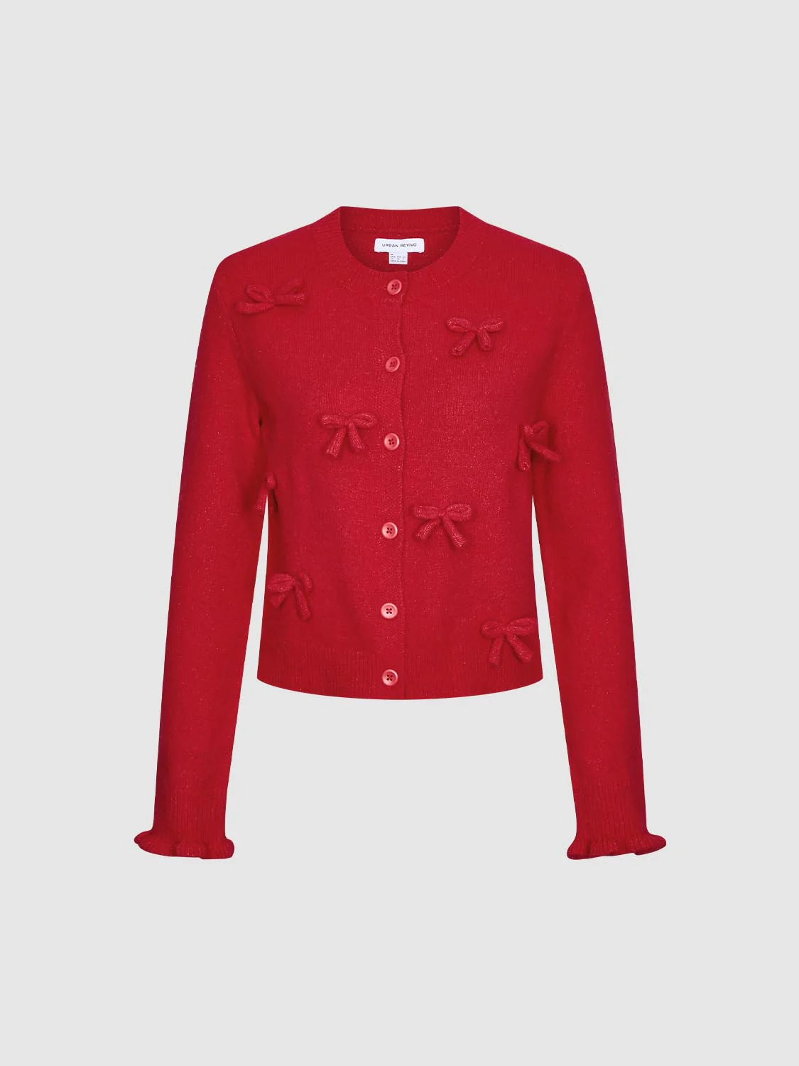 Bow Applique Crew Neck Knitted Cardigans - Image 9
