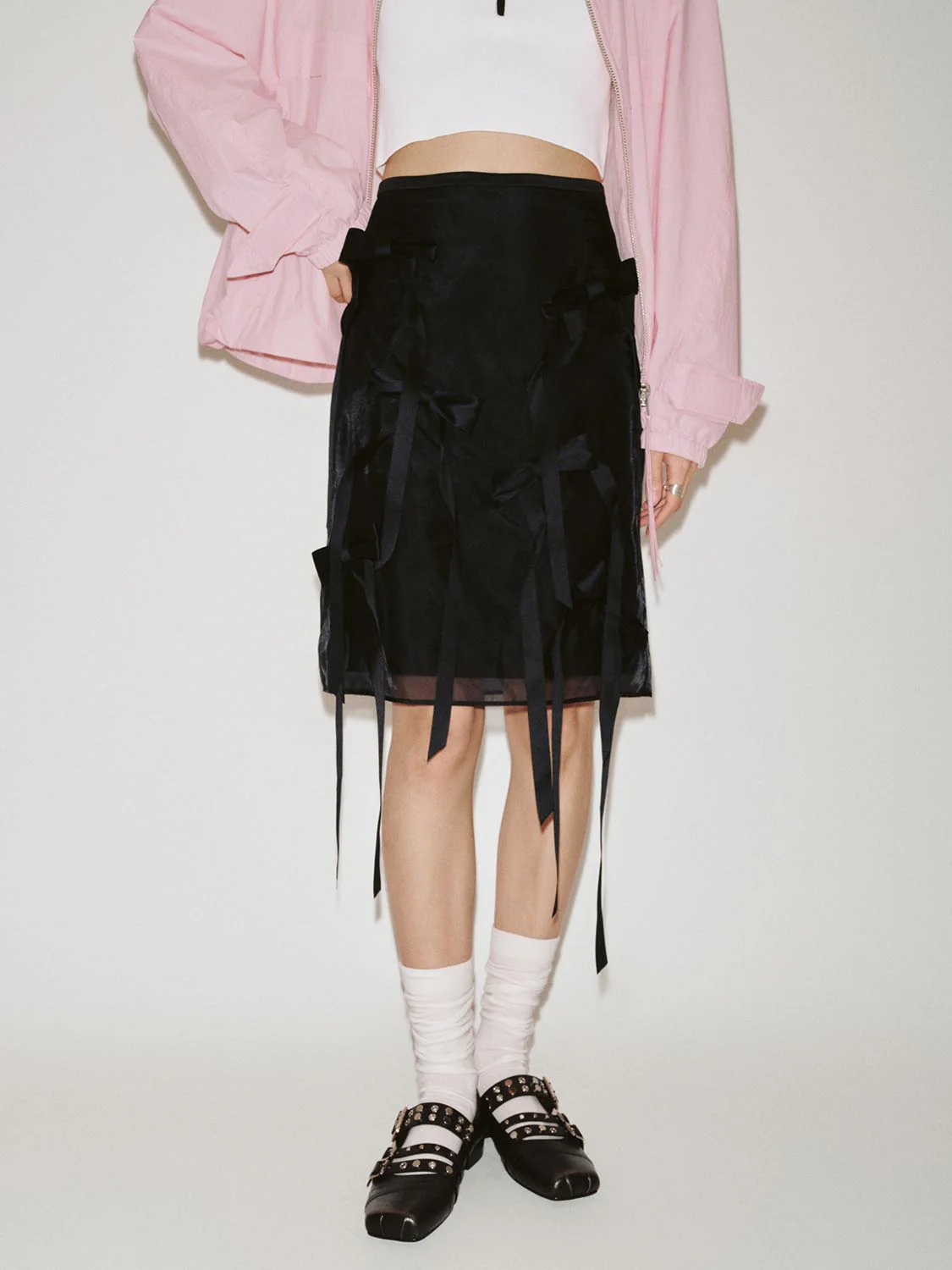 Bow Embellished Straight Midi Skirts