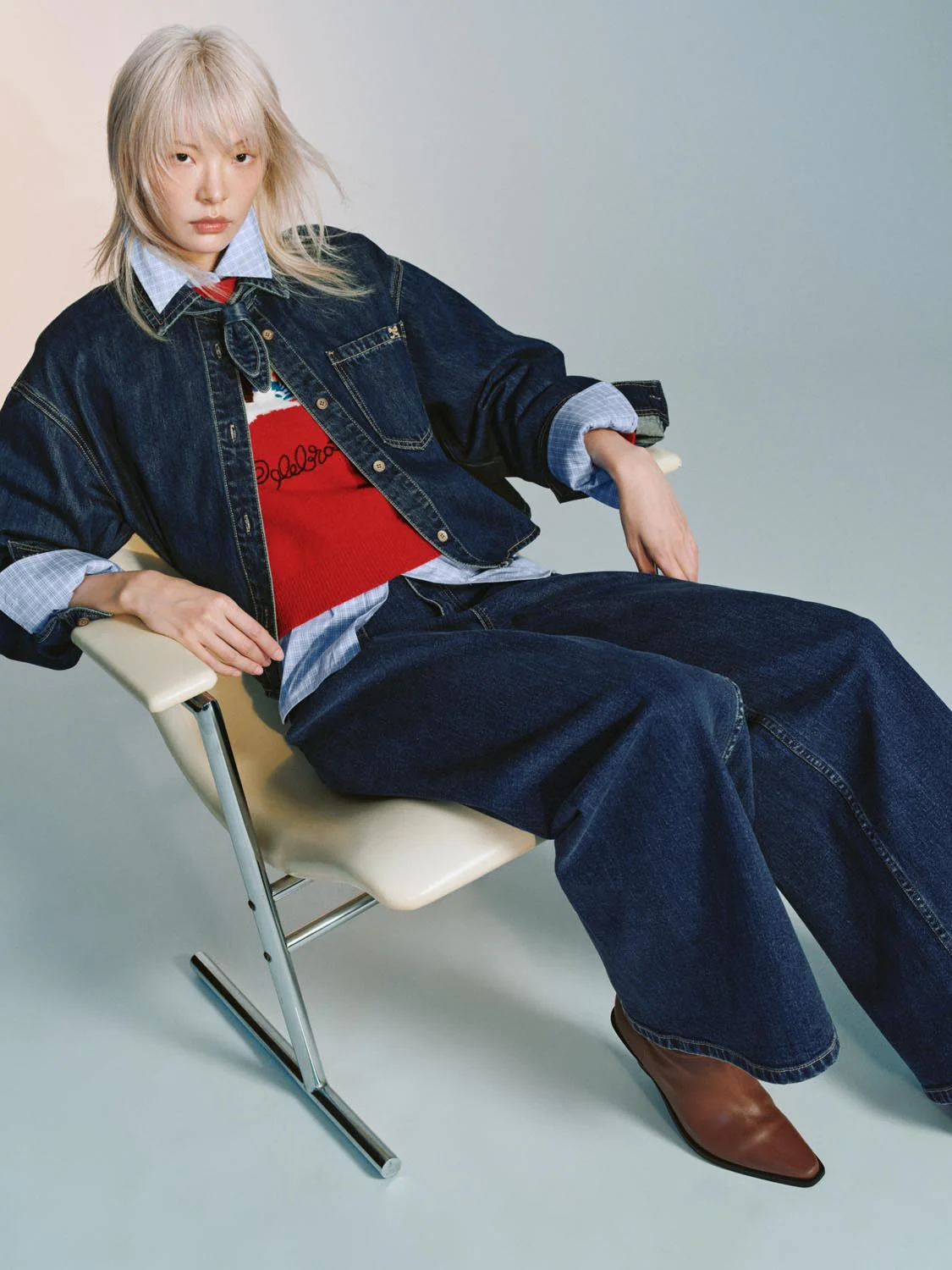 Bow Tie Patch Pocket Denim Shirts - Image 2