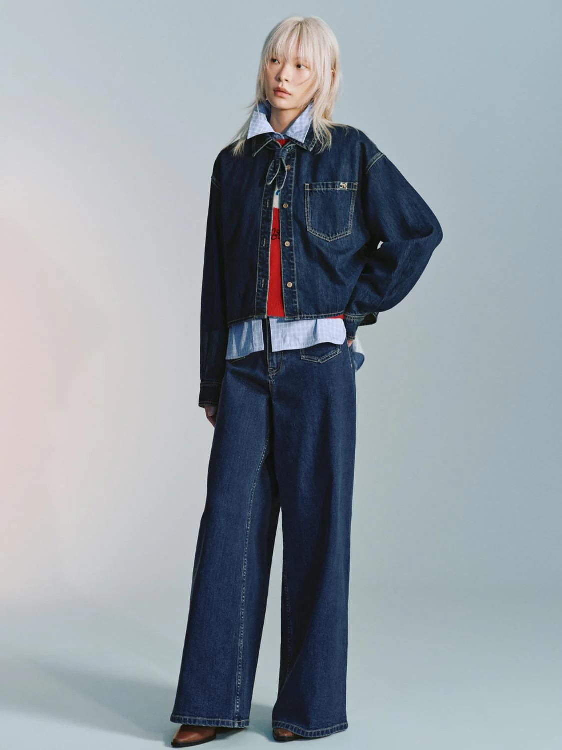 Bow Tie Patch Pocket Denim Shirts - Image 4
