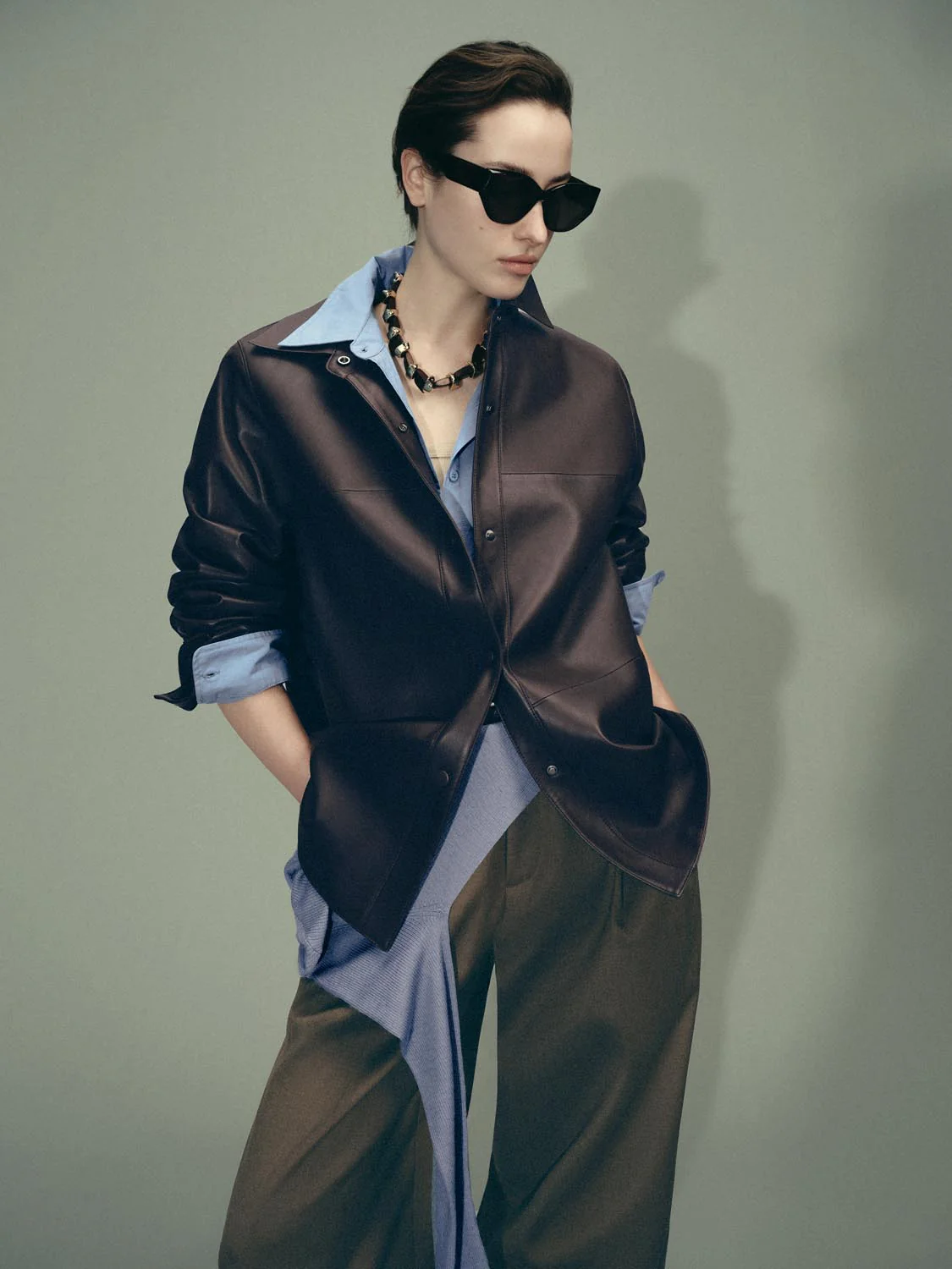Button Up Collared Leather Jackets - Image 2