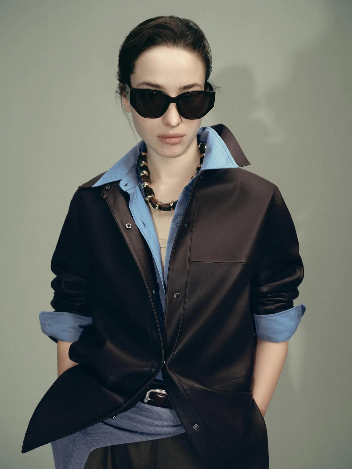 Button Up Collared Leather Jackets - Image 3