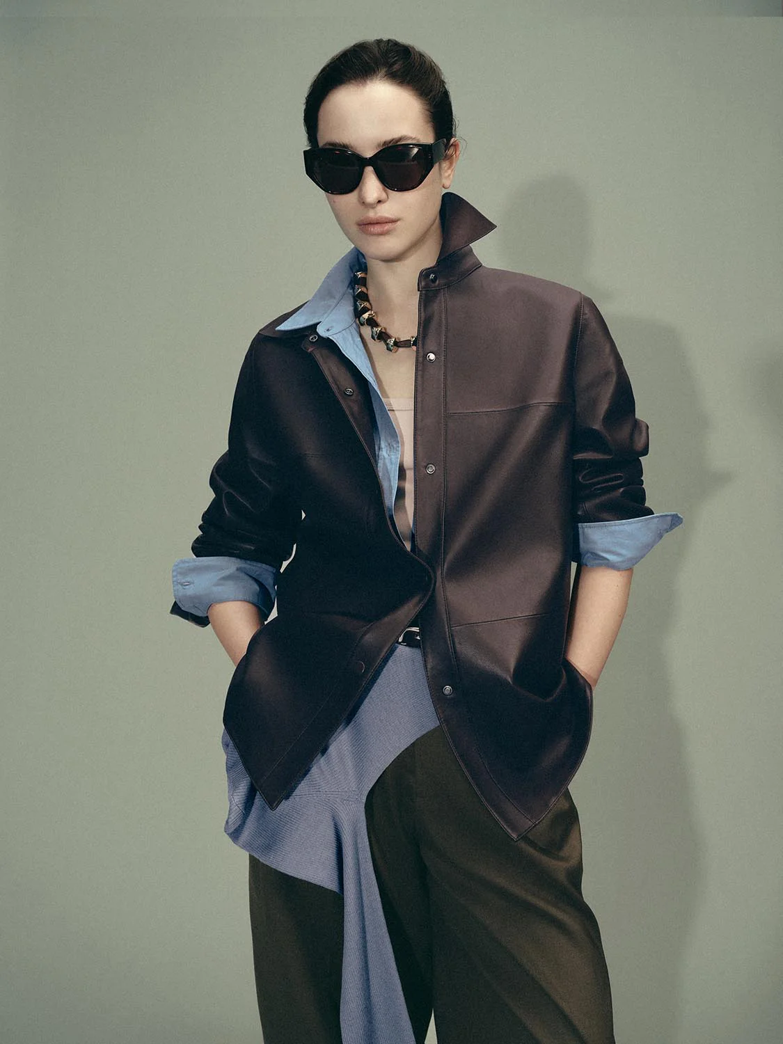Button Up Collared Leather Jackets - Image 9