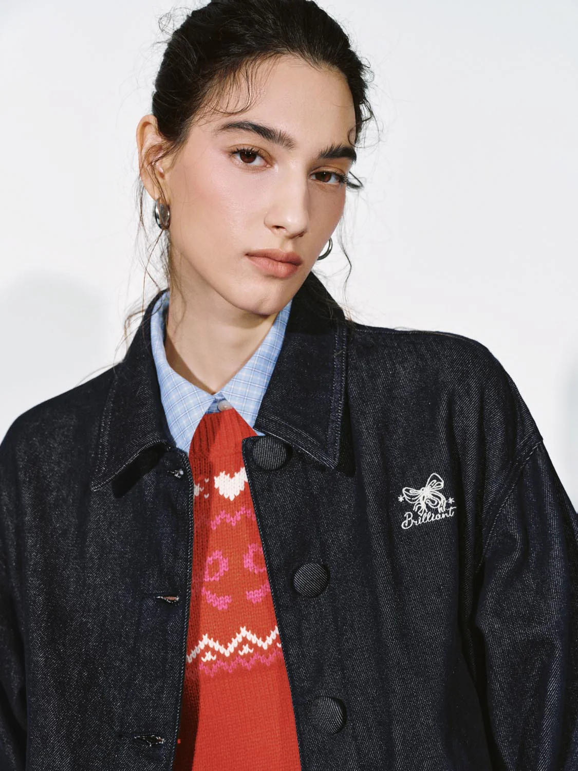 Button Up Denim Bomber Jackets - Image 3