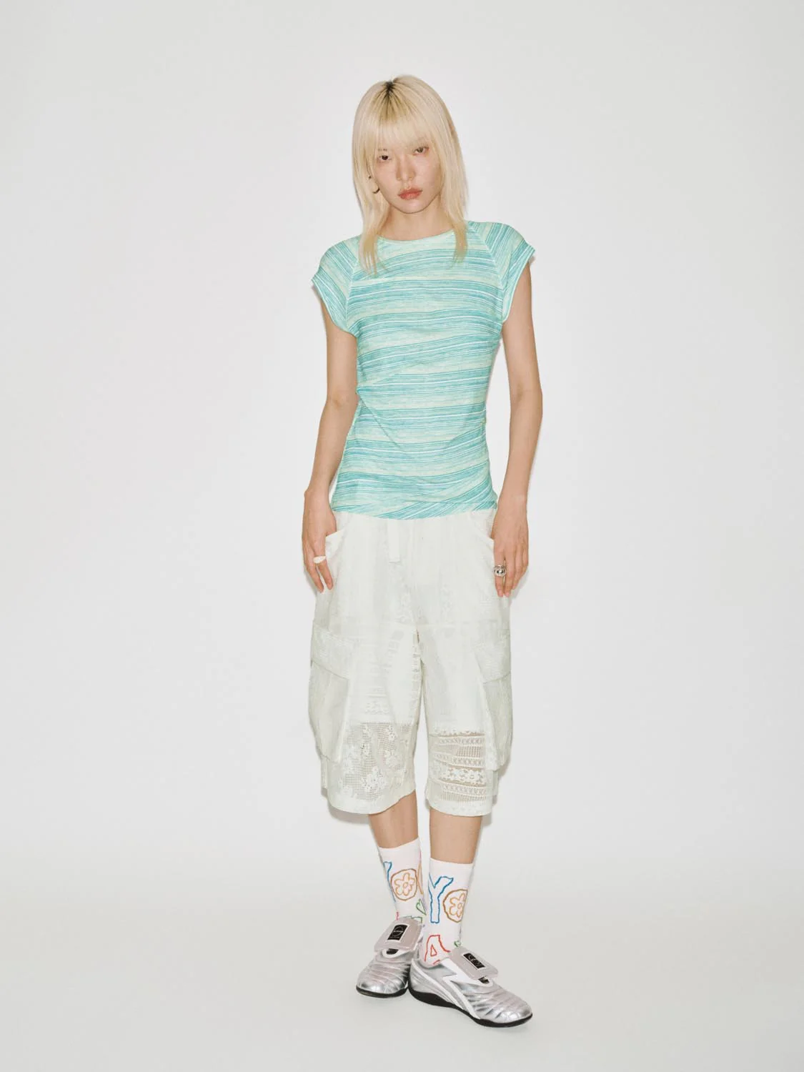 Capped Sleeve Contrast Striped Skinny-Fit T-Shirts - Image 5