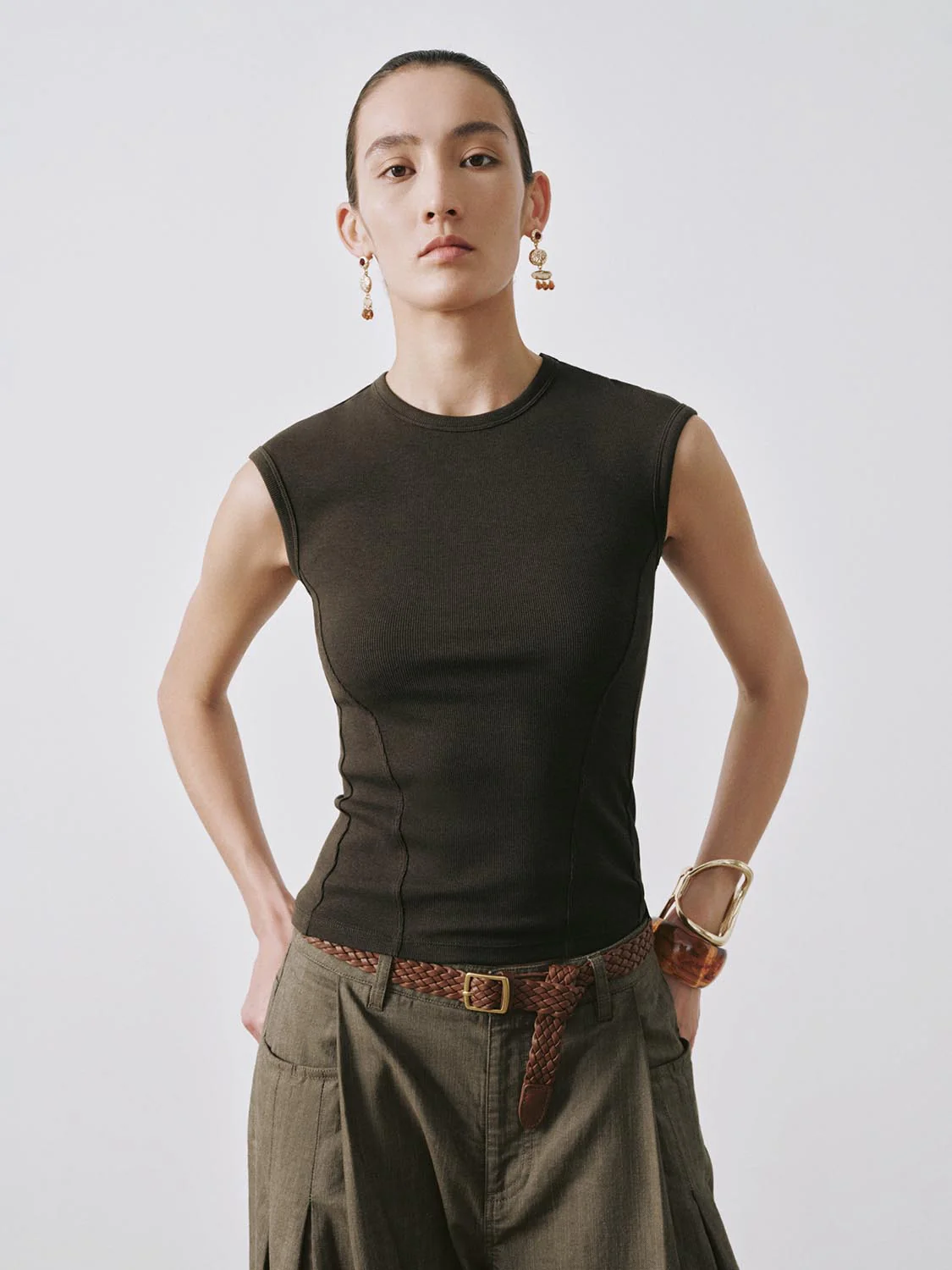 Capped Sleeve Skinny-Fit T-Shirts - Image 26