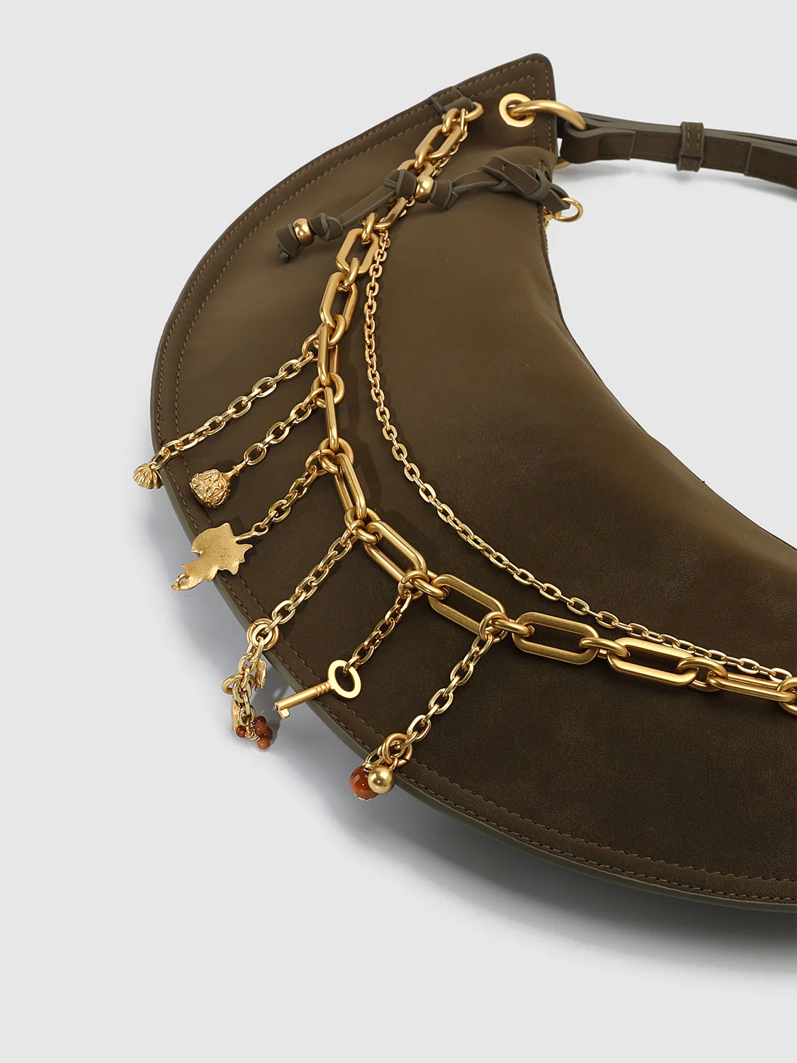 Chain Detail Faux Leather Crescent Shoulder Bags - Image 4