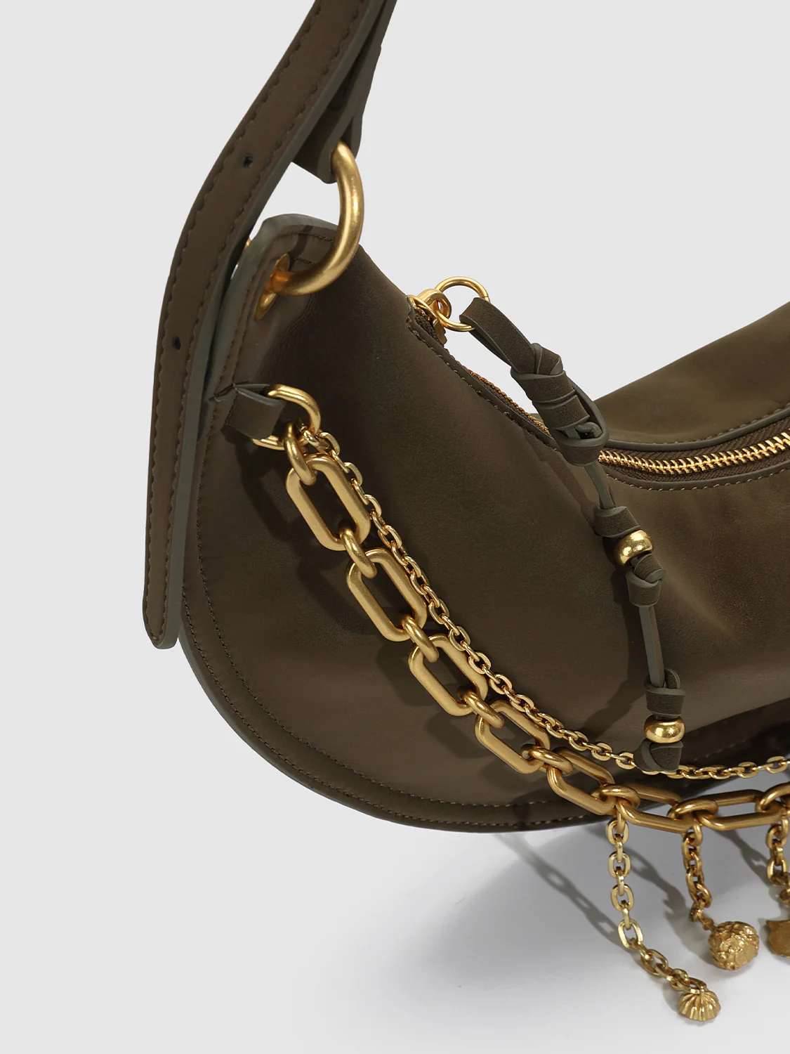 Chain Detail Faux Leather Crescent Shoulder Bags - Image 5