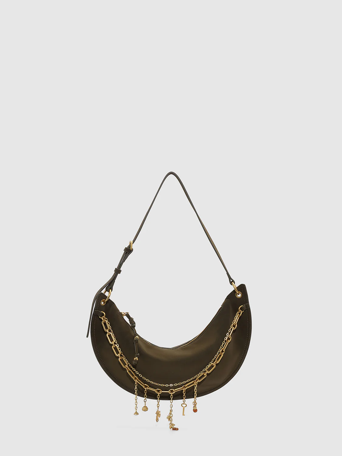 Chain Detail Faux Leather Crescent Shoulder Bags - Image 8