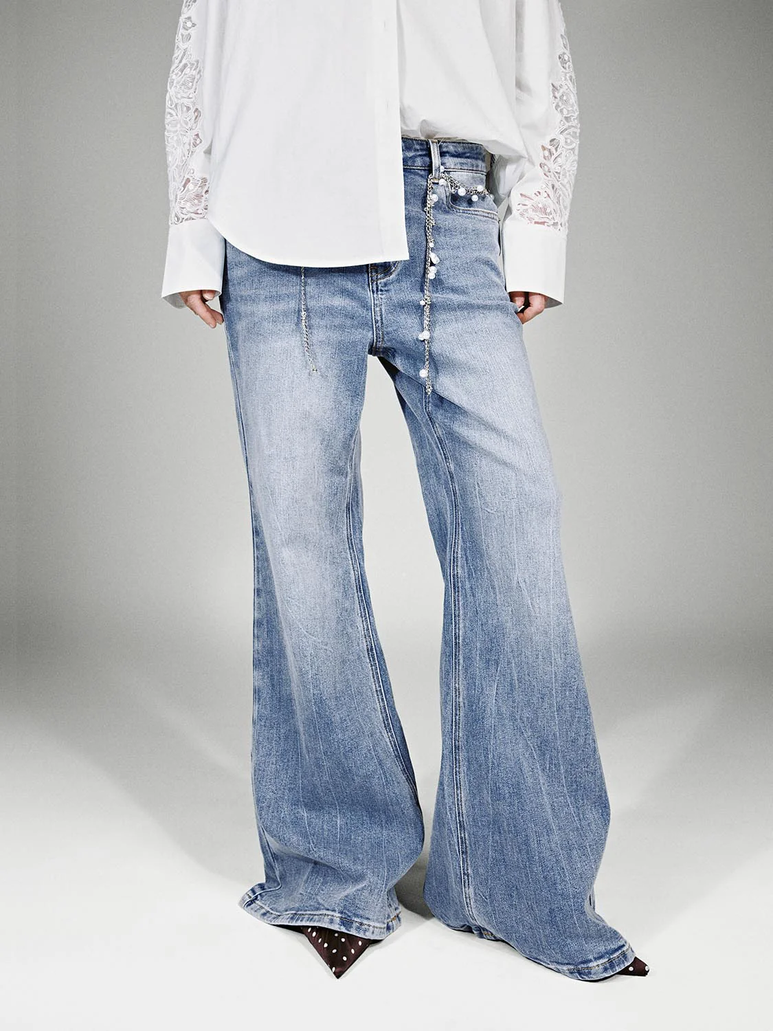 Chain Detail Flare Leg Jeans