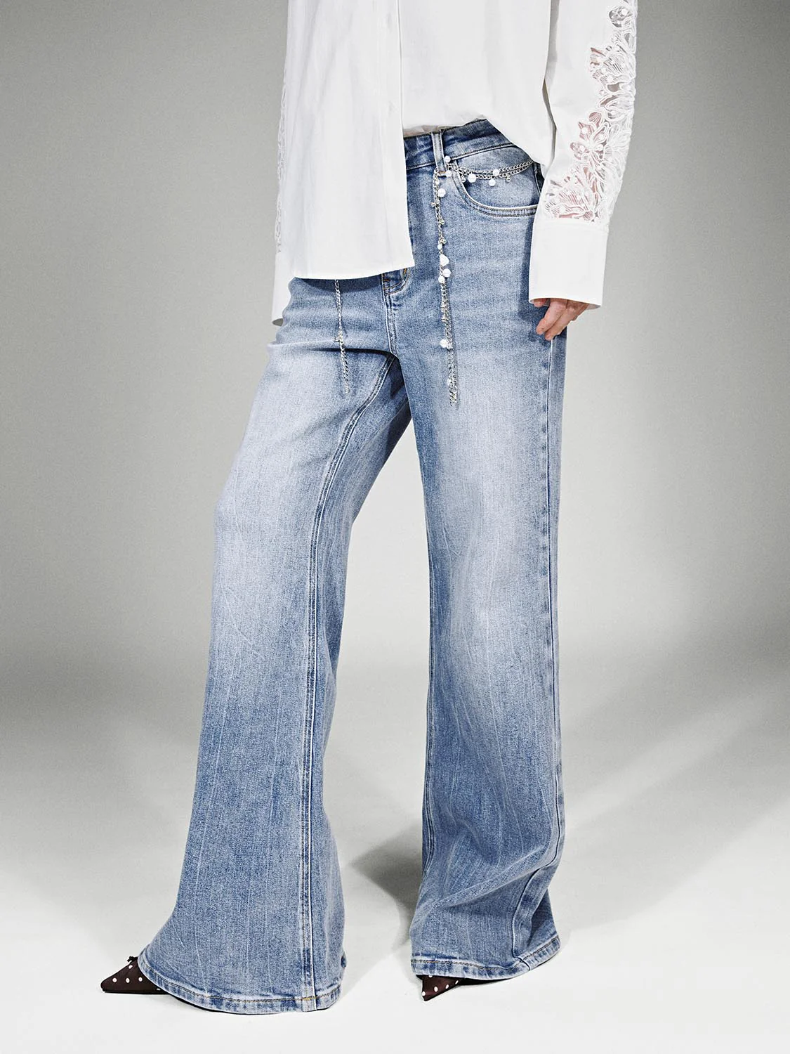 Chain Detail Flare Leg Jeans - Image 3