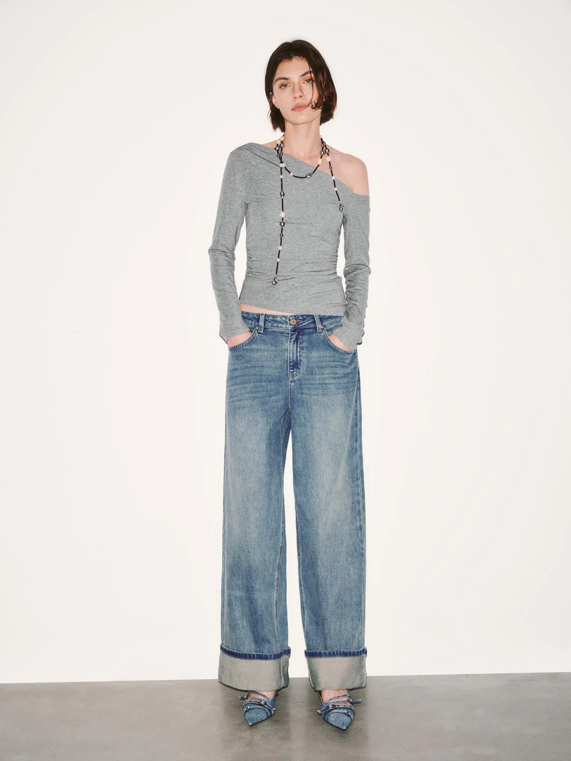 Cinched One Shoulder Long Sleeve T-Shirts - Image 12
