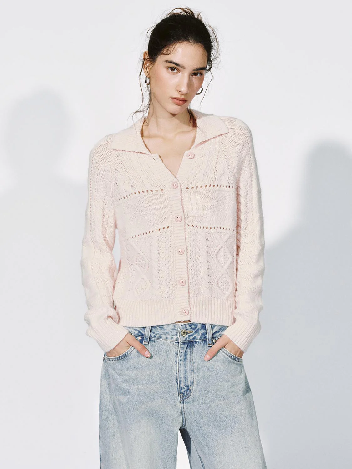 Collared Cable Knitted Cardigan