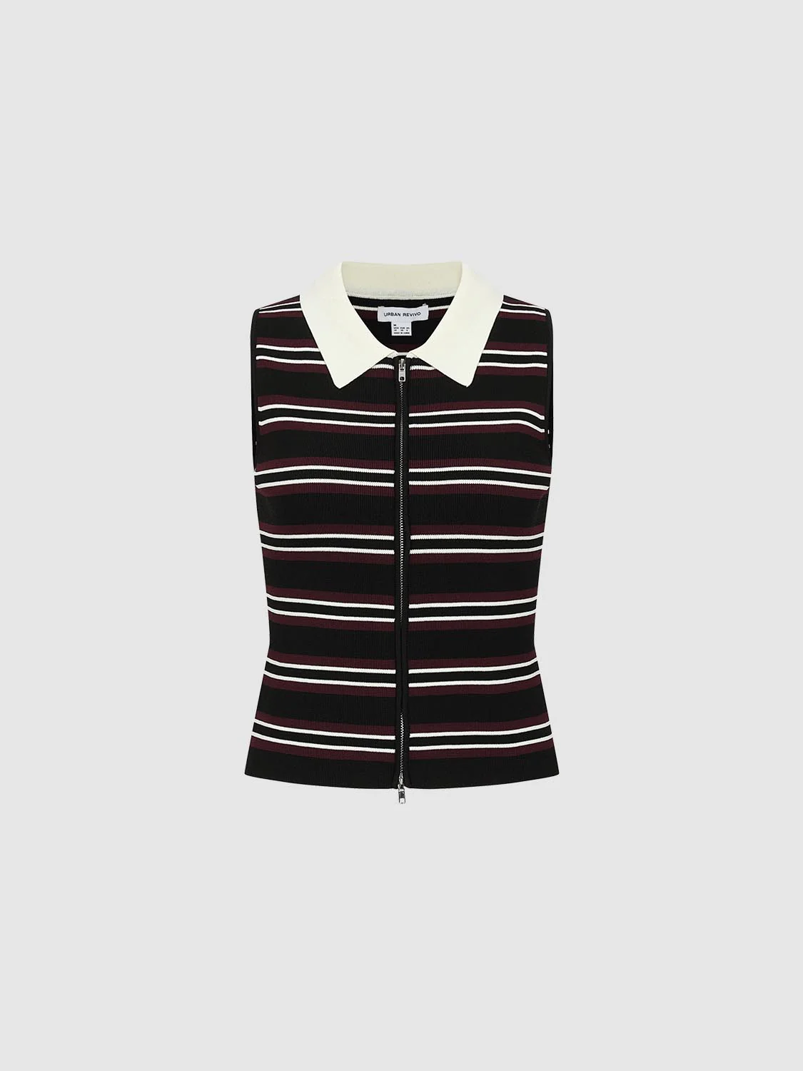 Collared Contrast Striped Sleeveless Knitted Cardigans - Image 4