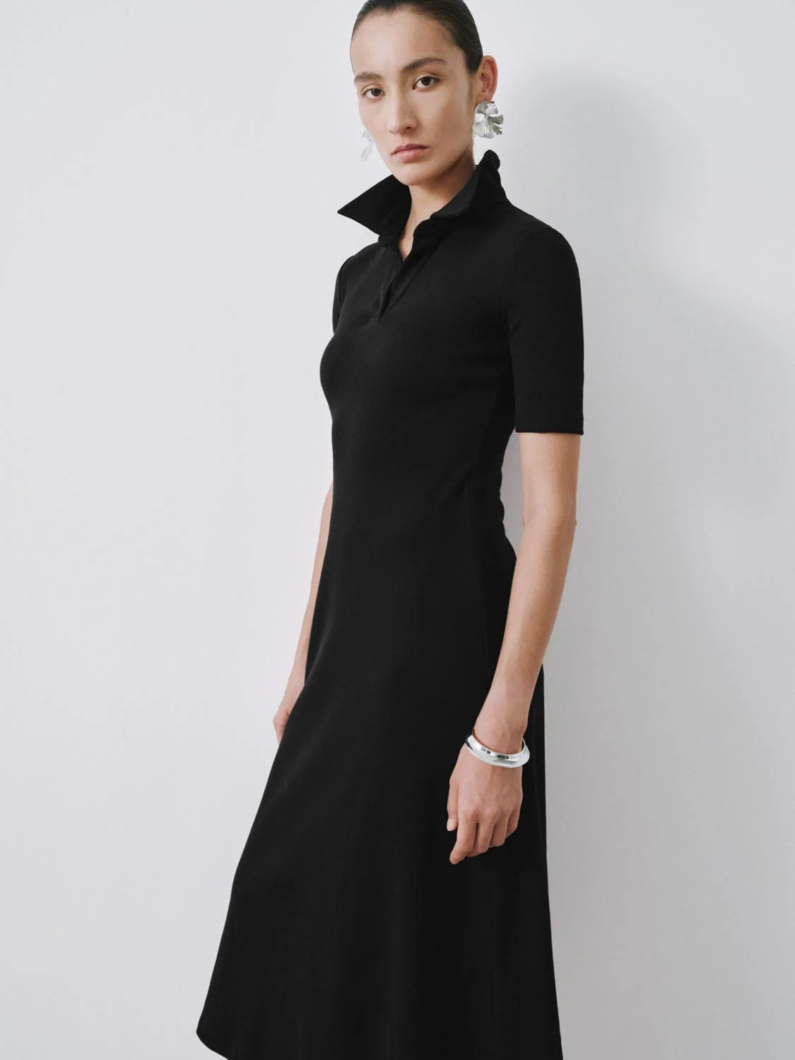 Collared Short Sleeve A-Line Midi Dresses - Image 10