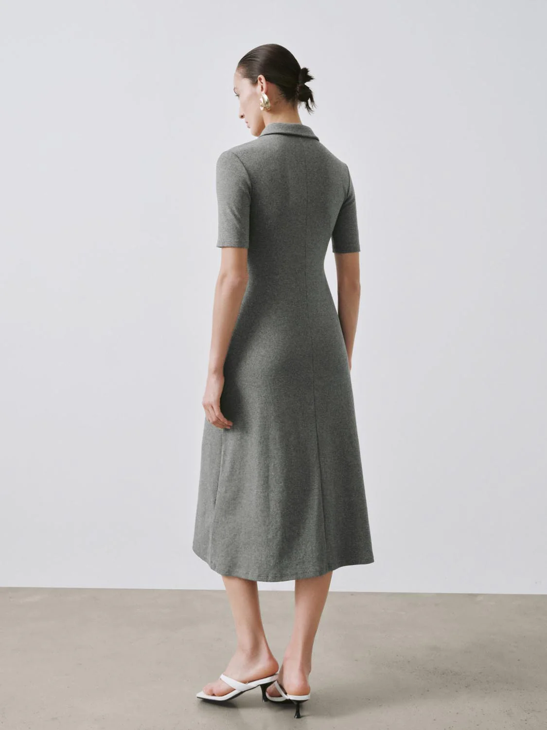 Collared Short Sleeve A-Line Midi Dresses - Image 6