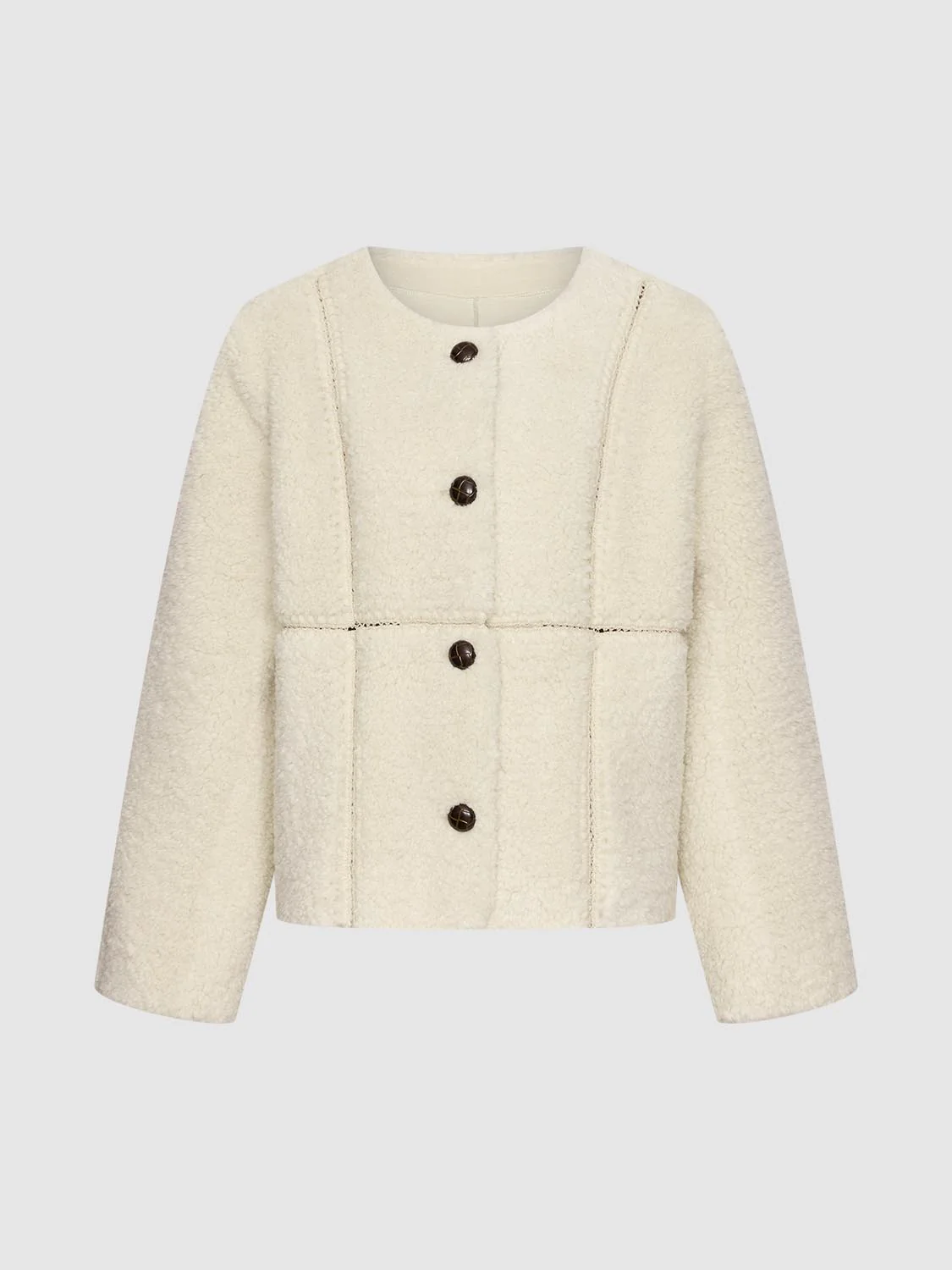 Collarless Crew Neck Seamed Jackets - Image 7