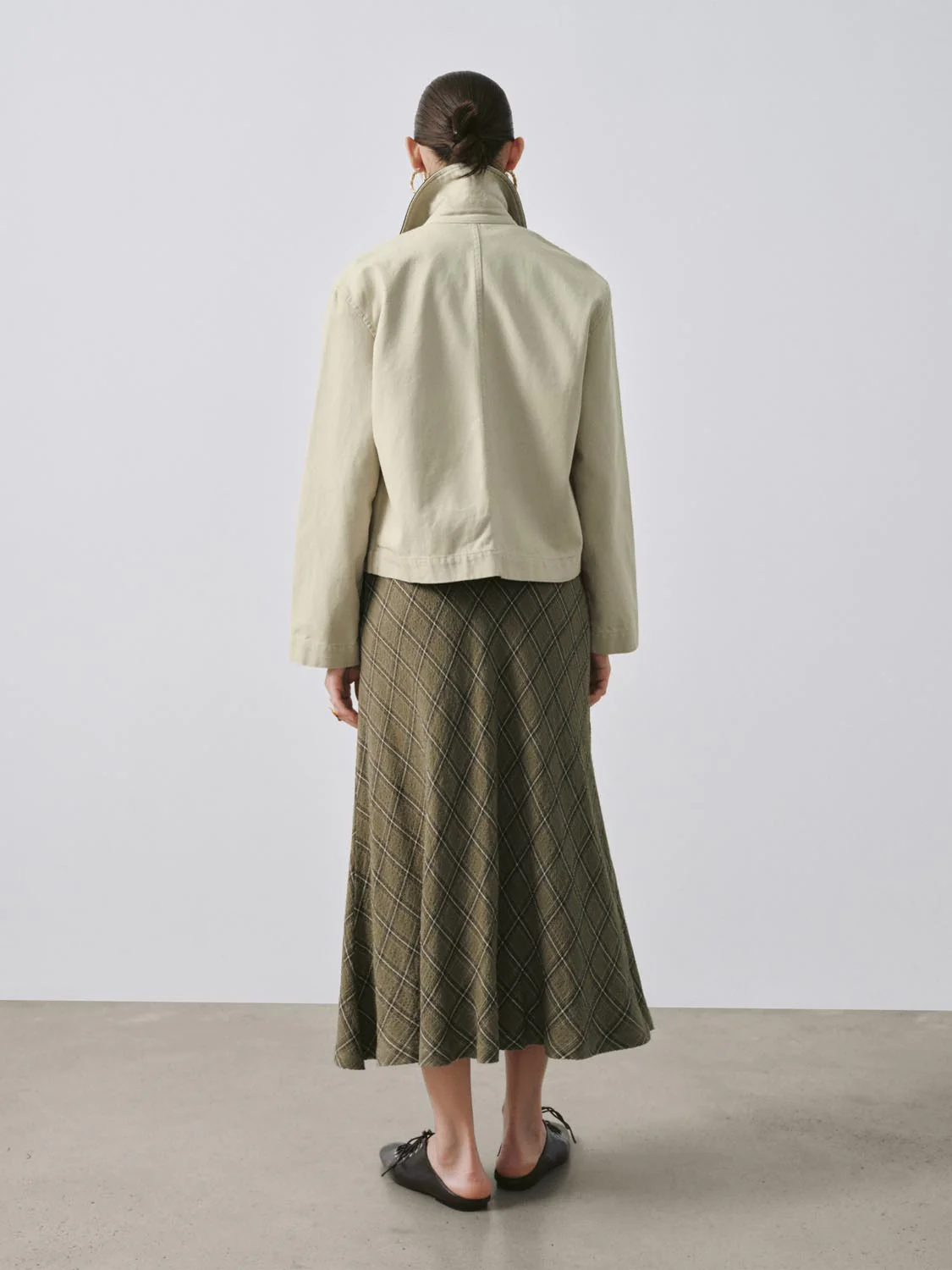 Contrast Check Tie Belted A-Line Midi Skirts - Image 6